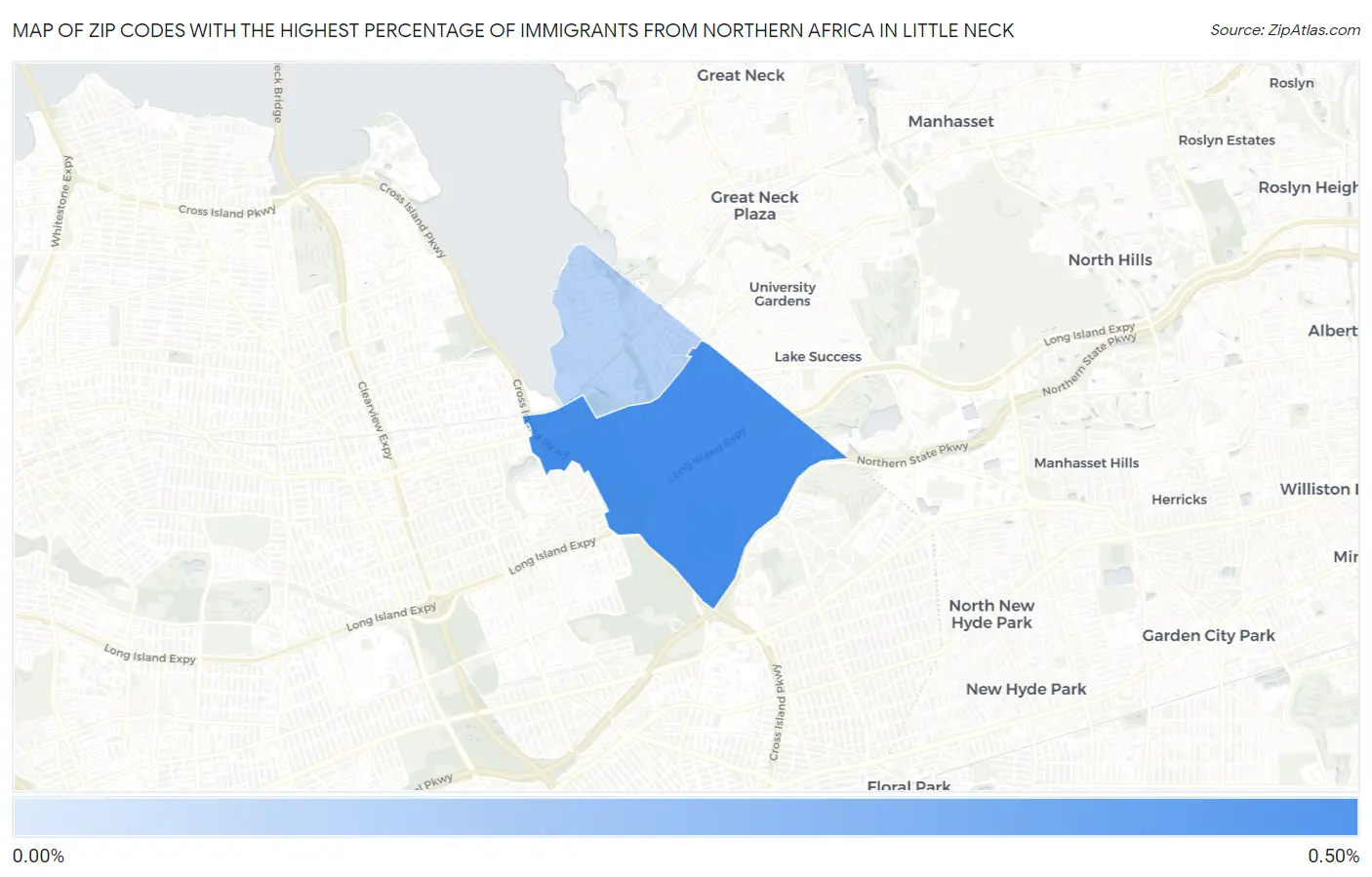 Zip Codes with the Highest Percentage of Immigrants from Northern Africa in Little Neck Map