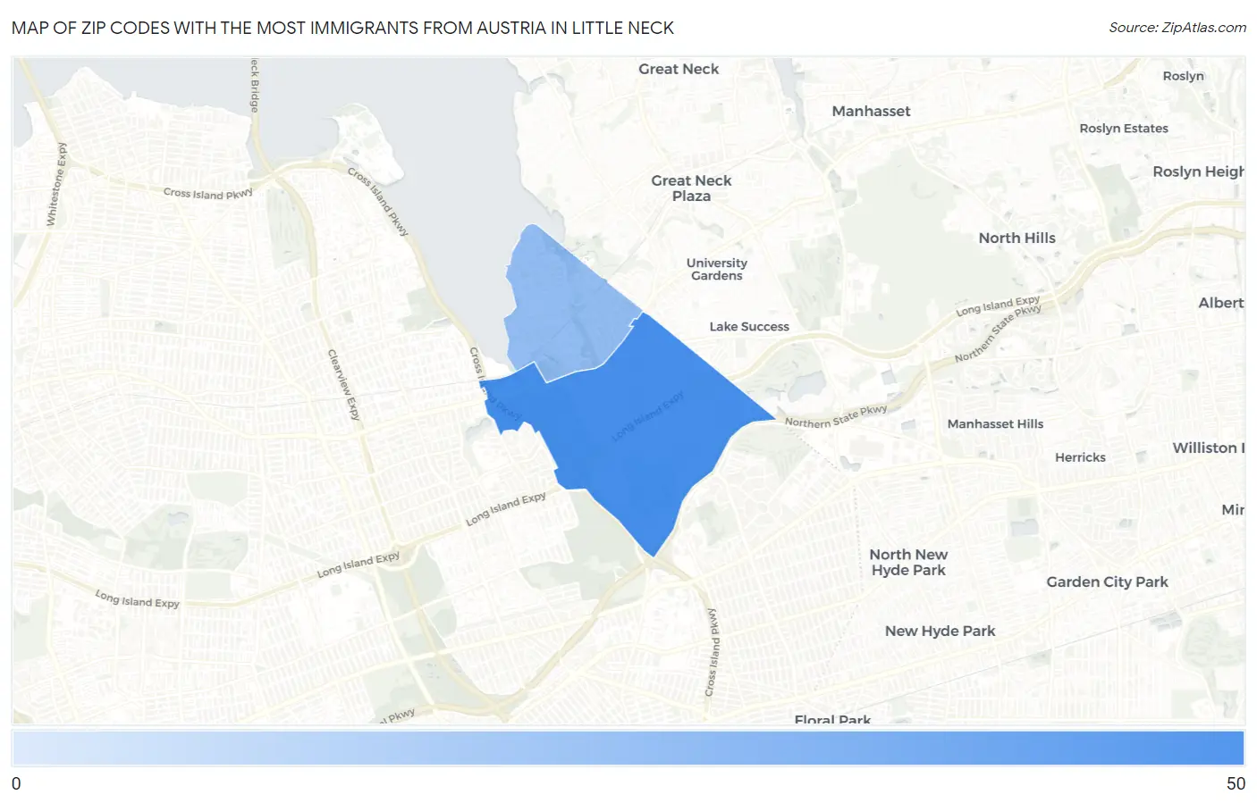 Zip Codes with the Most Immigrants from Austria in Little Neck Map