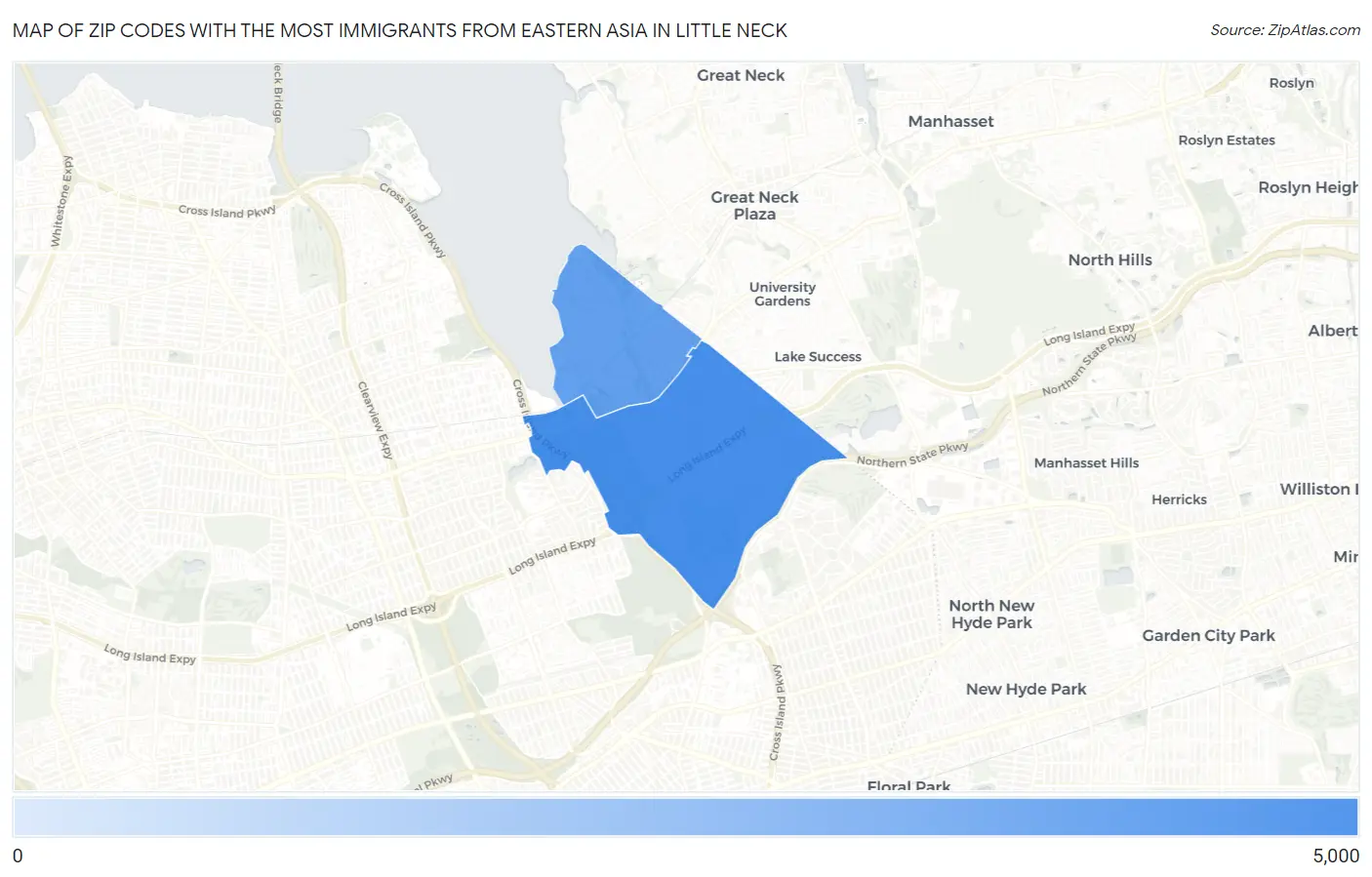 Zip Codes with the Most Immigrants from Eastern Asia in Little Neck Map