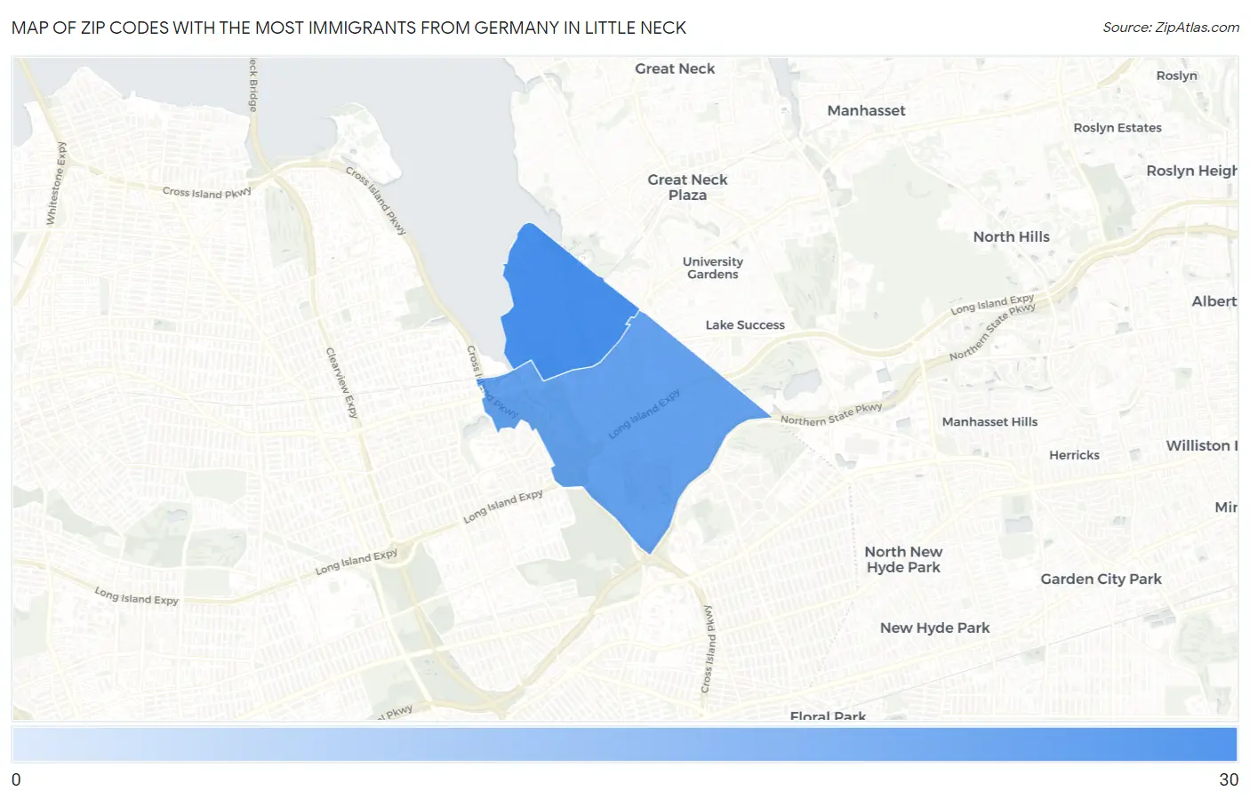 Zip Codes with the Most Immigrants from Germany in Little Neck Map
