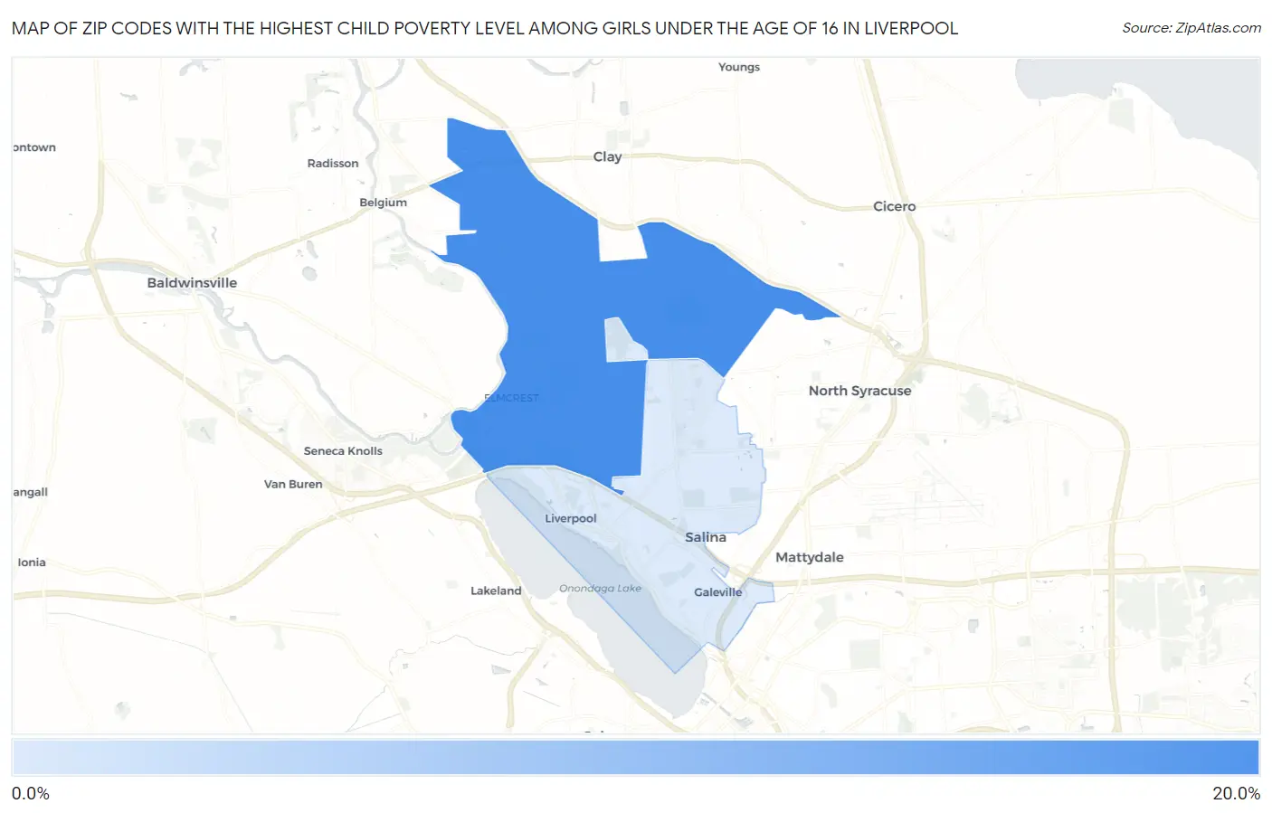Zip Codes with the Highest Child Poverty Level Among Girls Under the Age of 16 in Liverpool Map