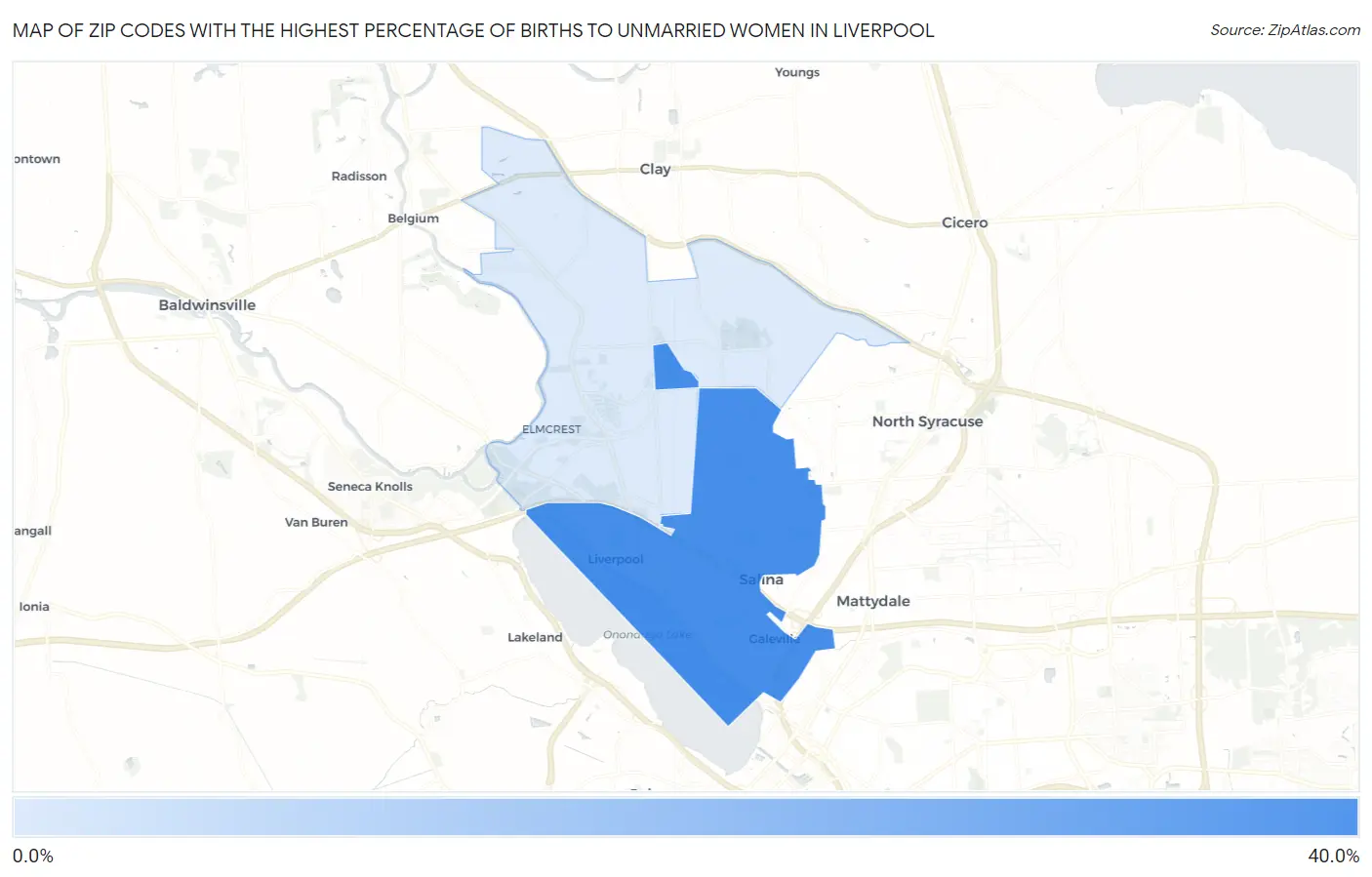 Zip Codes with the Highest Percentage of Births to Unmarried Women in Liverpool Map