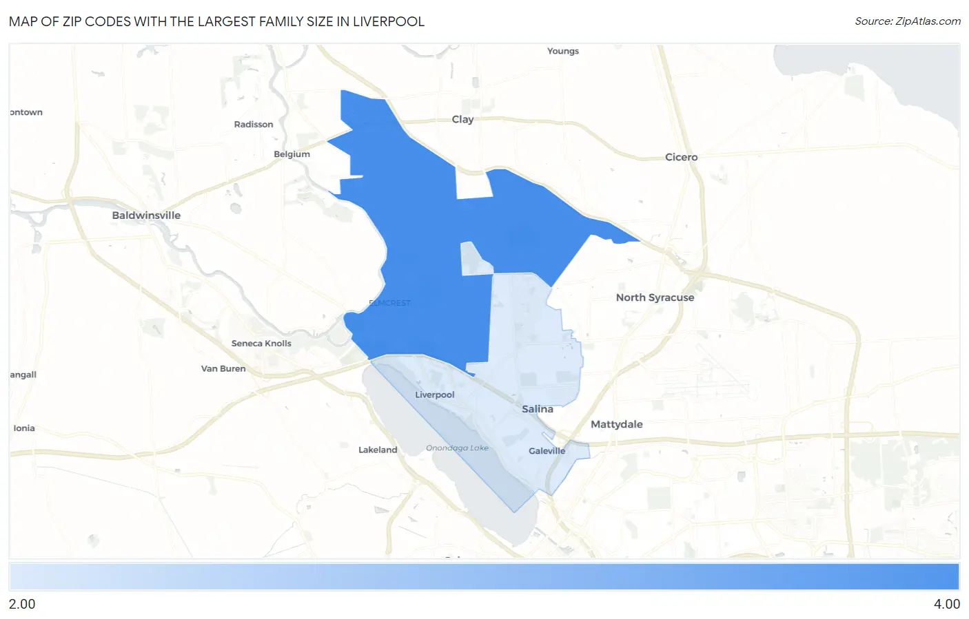 Zip Codes with the Largest Family Size in Liverpool Map