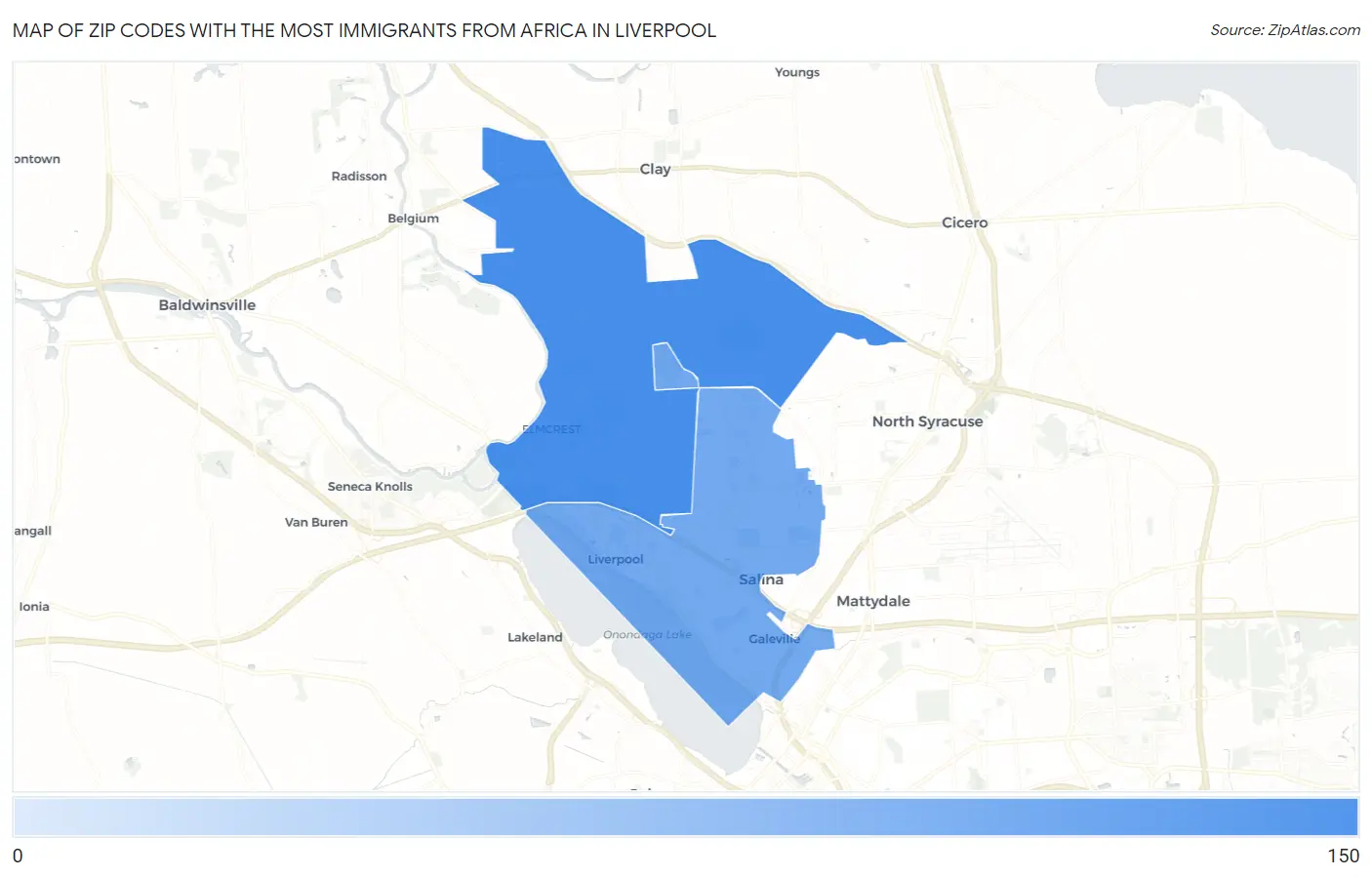 Zip Codes with the Most Immigrants from Africa in Liverpool Map