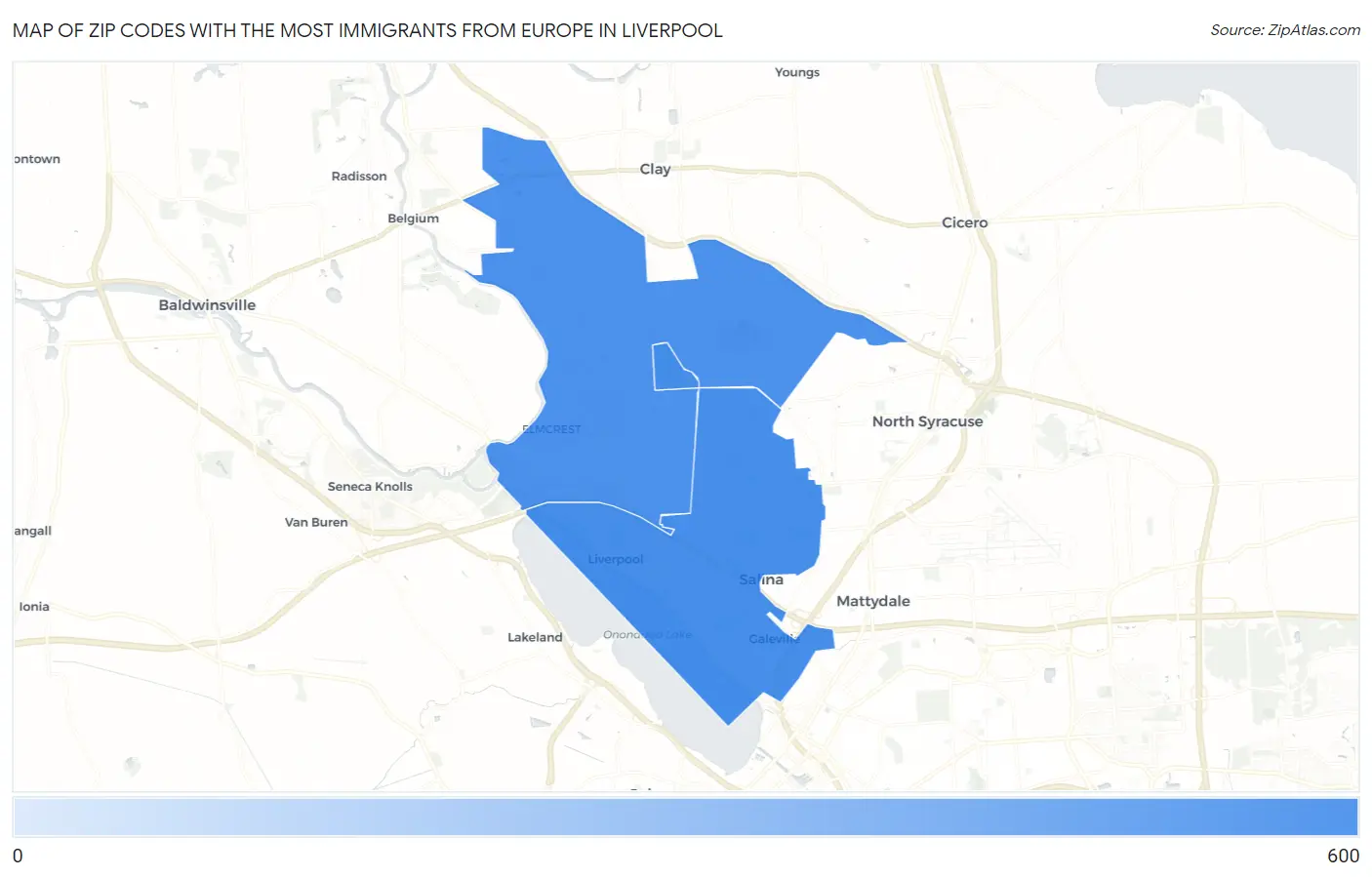 Zip Codes with the Most Immigrants from Europe in Liverpool Map
