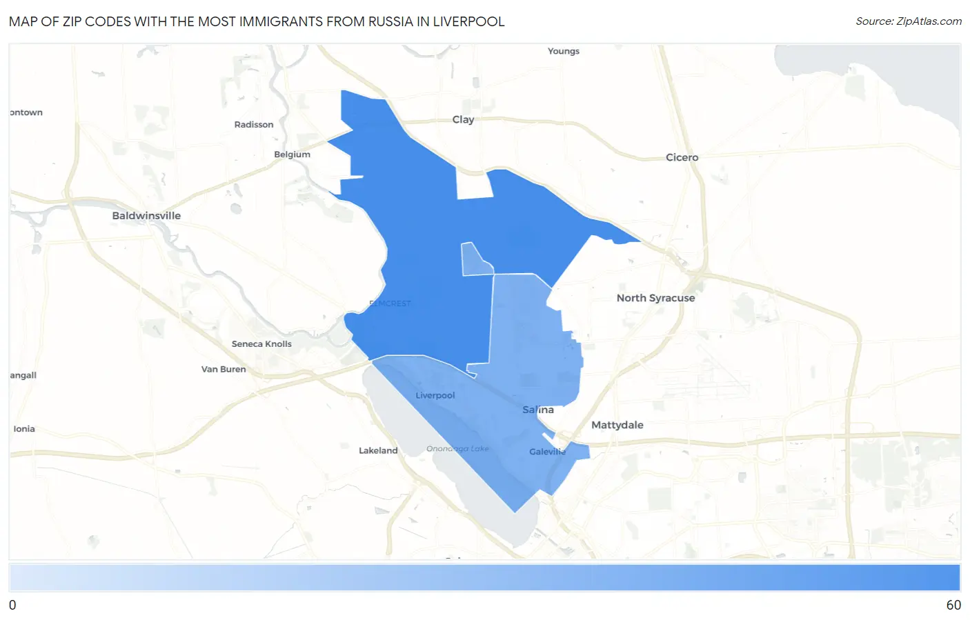 Zip Codes with the Most Immigrants from Russia in Liverpool Map