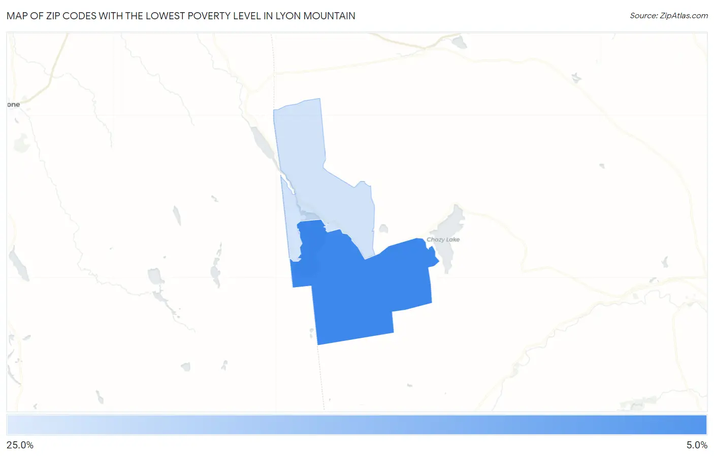 Zip Codes with the Lowest Poverty Level in Lyon Mountain Map