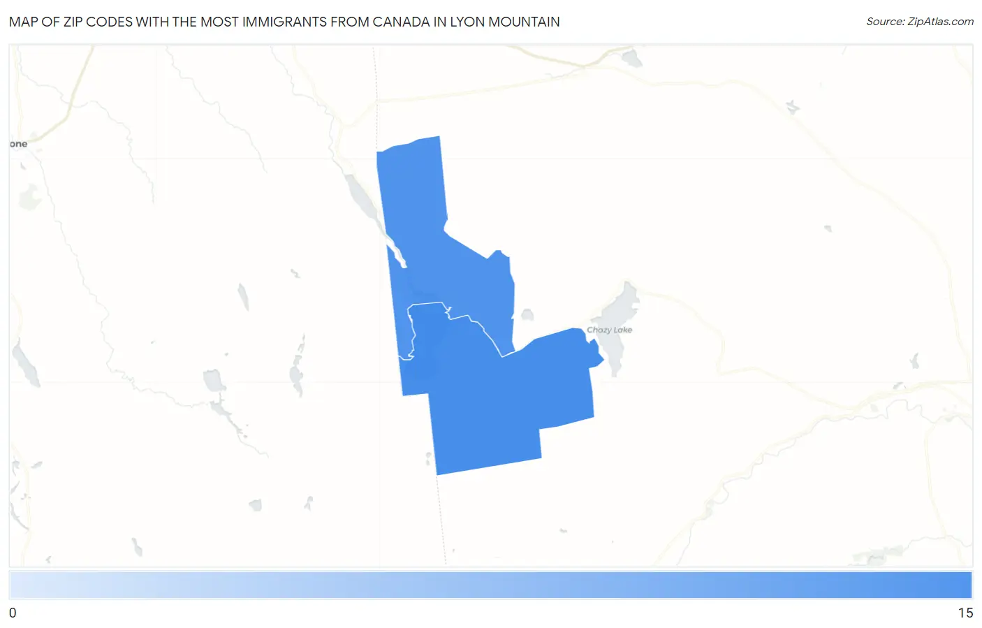 Zip Codes with the Most Immigrants from Canada in Lyon Mountain Map