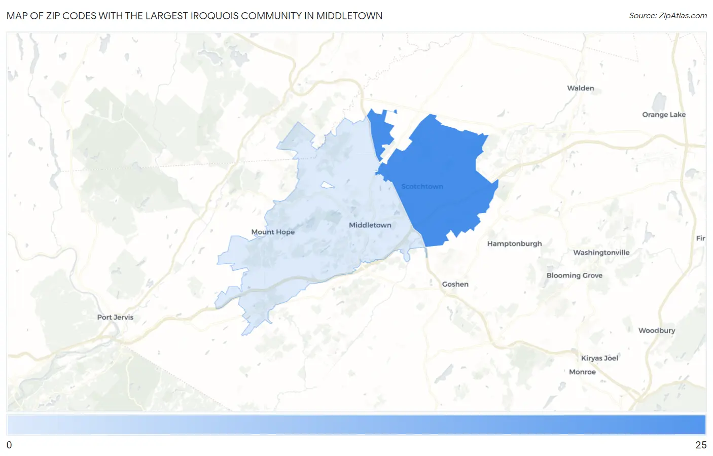 Zip Codes with the Largest Iroquois Community in Middletown Map
