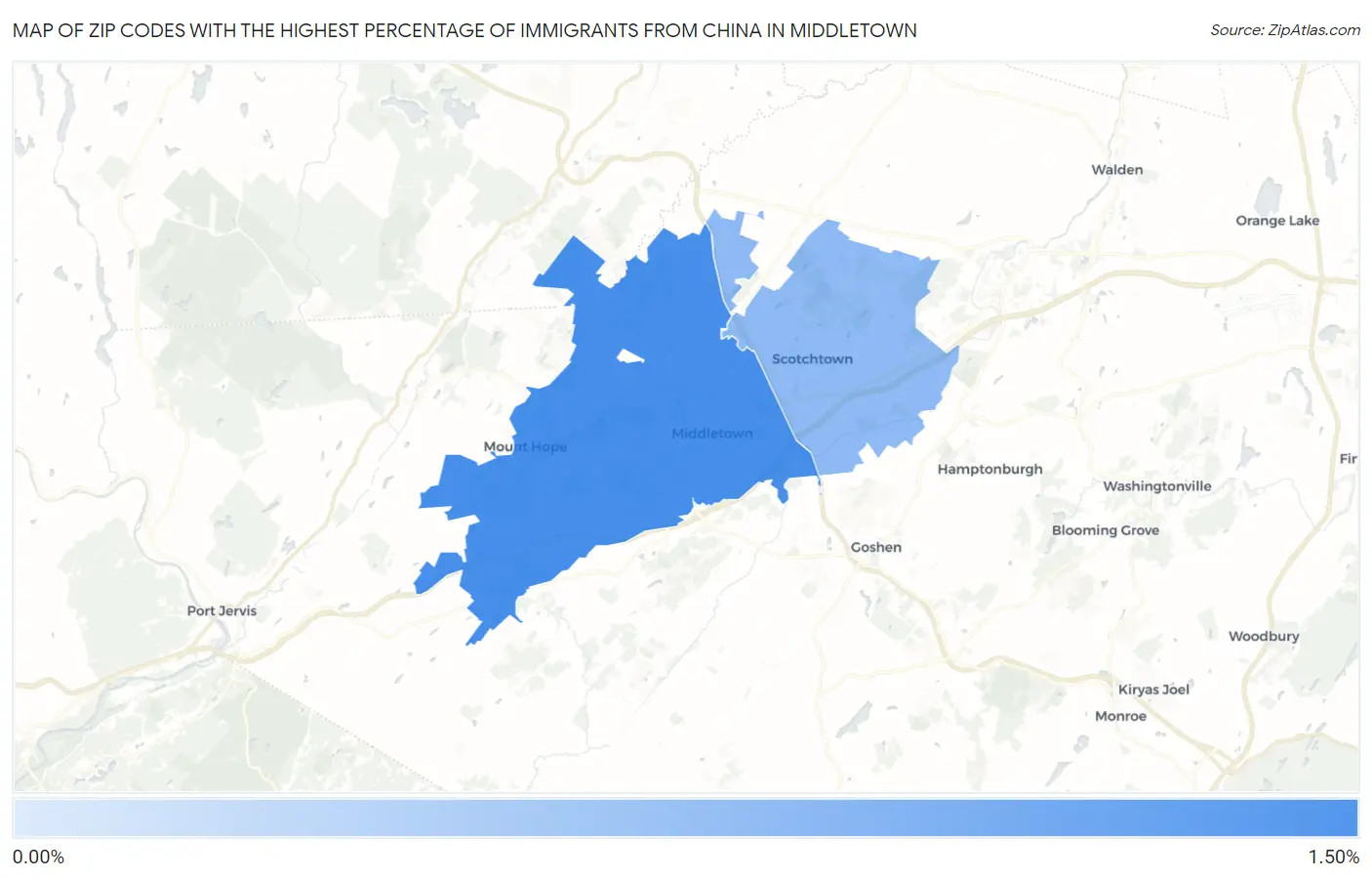 Zip Codes with the Highest Percentage of Immigrants from China in Middletown Map