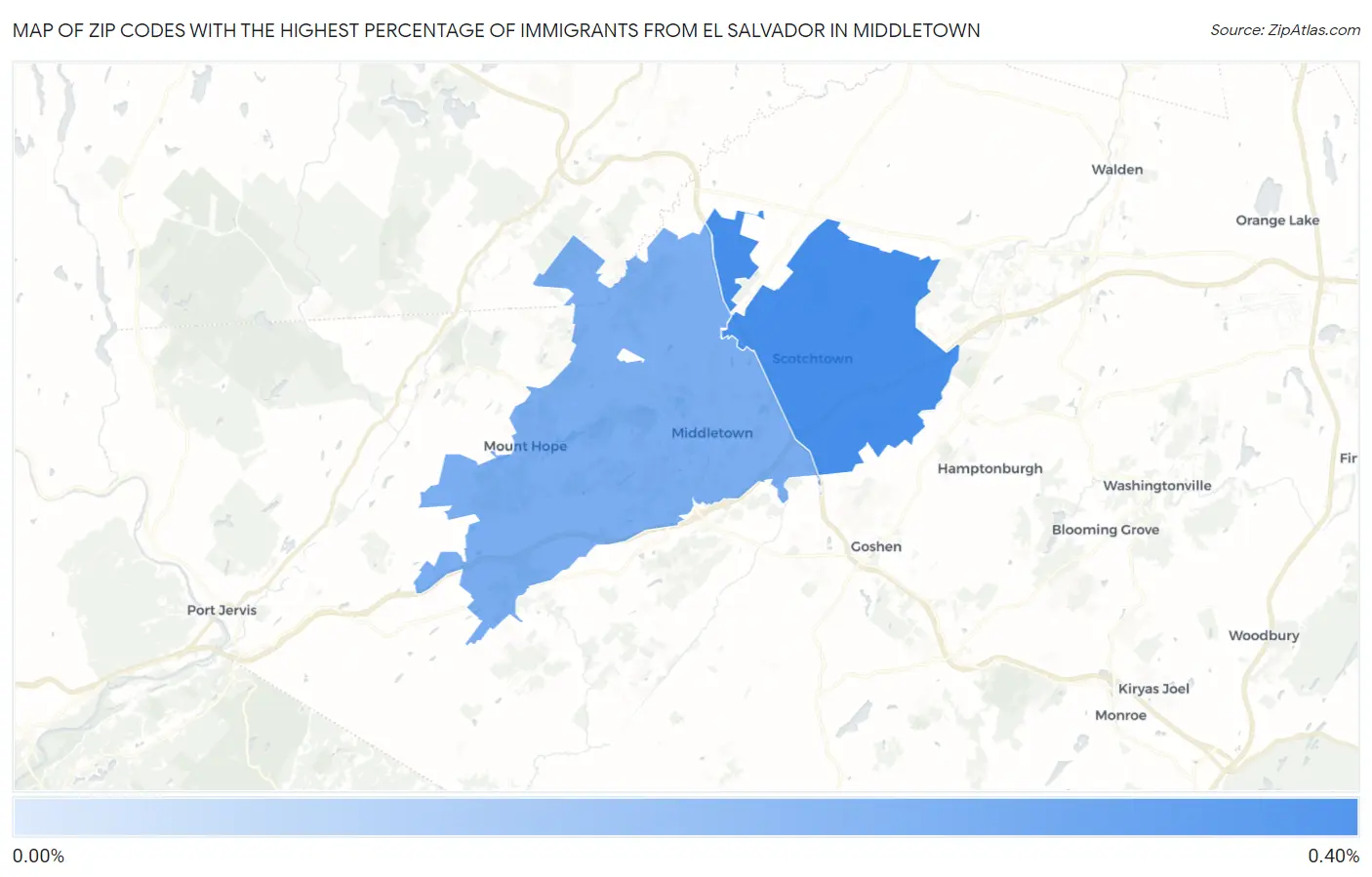 Zip Codes with the Highest Percentage of Immigrants from El Salvador in Middletown Map