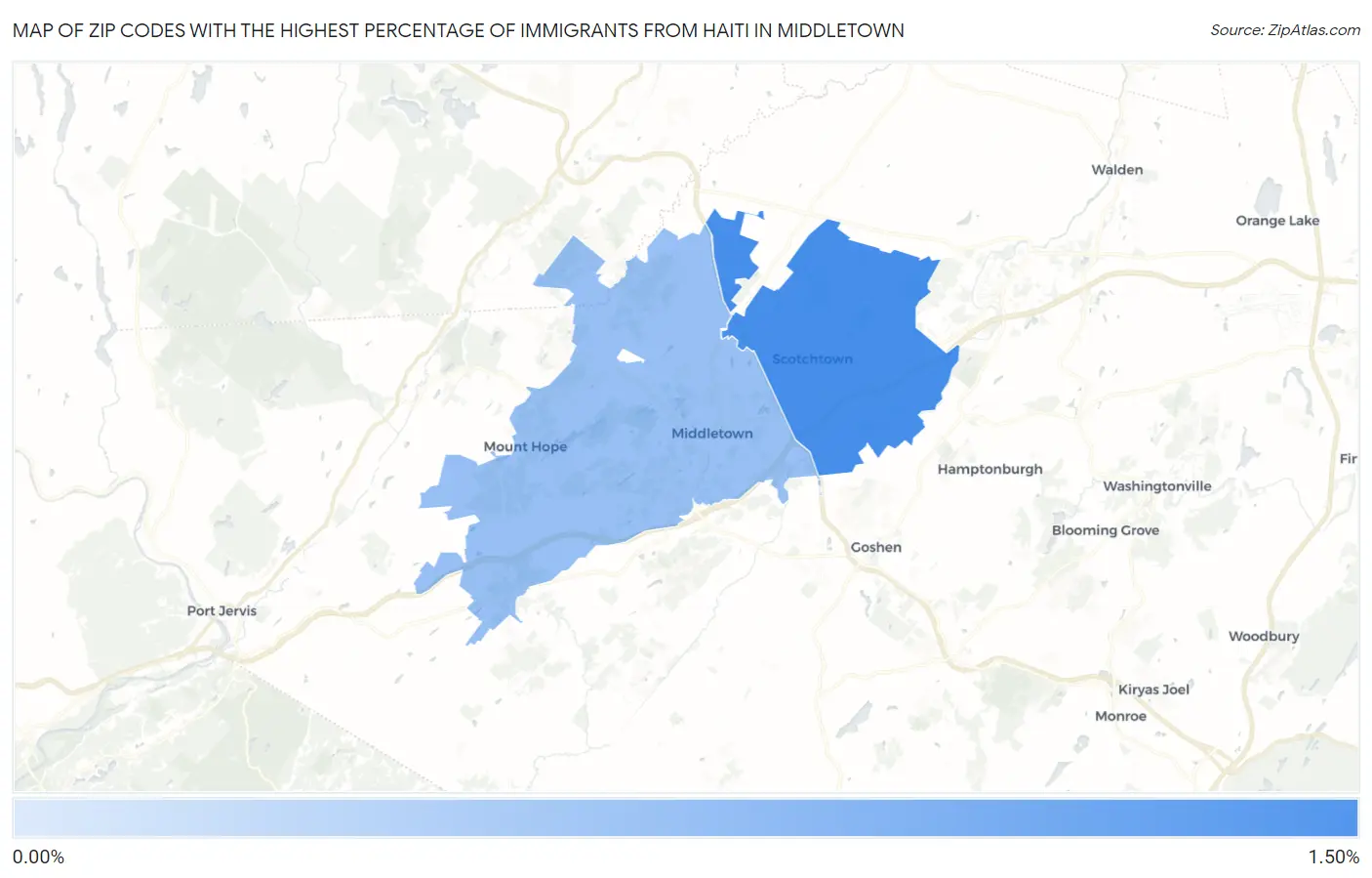 Zip Codes with the Highest Percentage of Immigrants from Haiti in Middletown Map