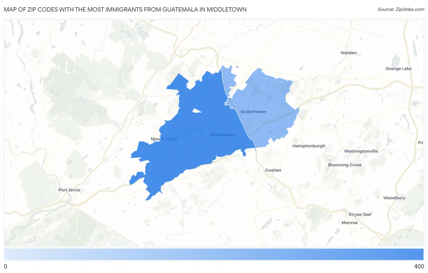 Zip Codes with the Most Immigrants from Guatemala in Middletown Map