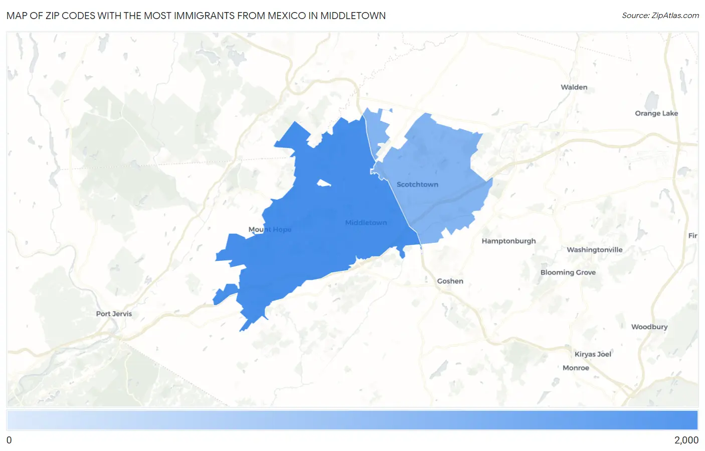 Zip Codes with the Most Immigrants from Mexico in Middletown Map