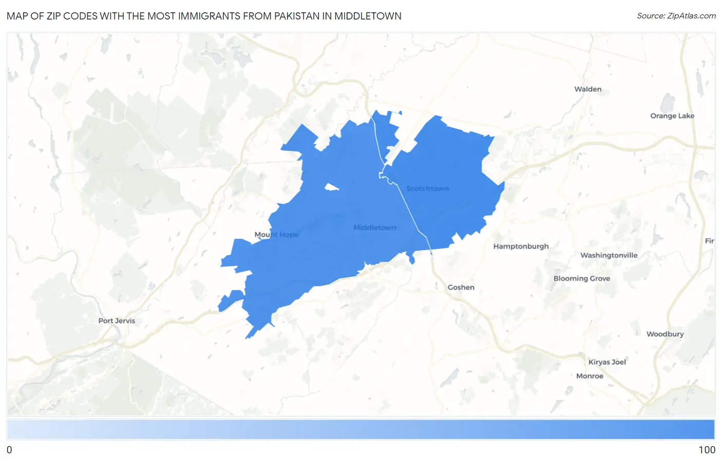 Zip Codes with the Most Immigrants from Pakistan in Middletown Map