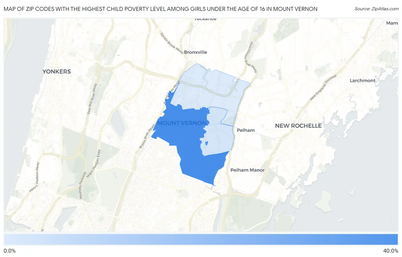 Zip Codes with the Highest Child Poverty Level Among Girls Under the Age of 16 in Mount Vernon Map