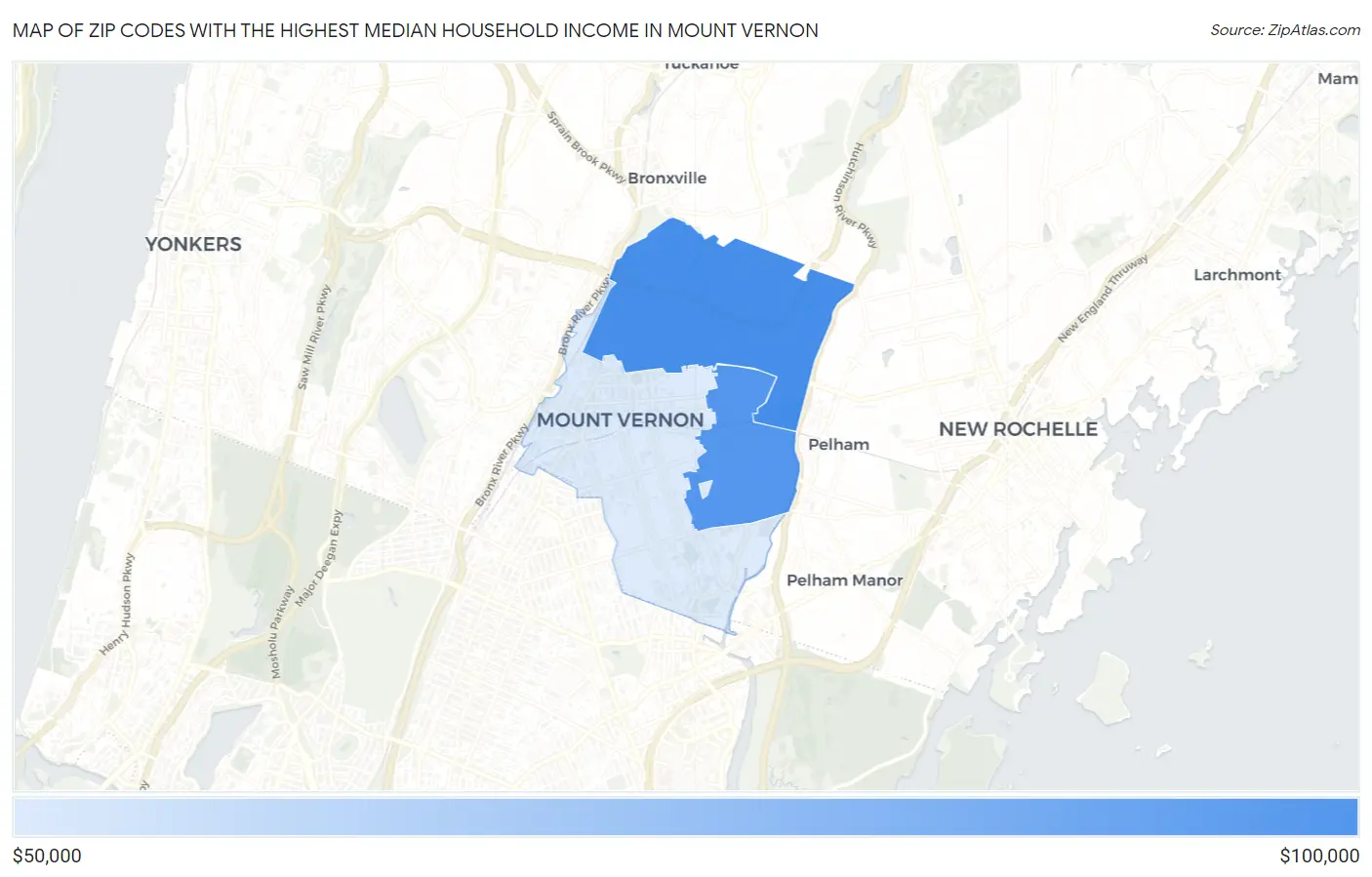 Zip Codes with the Highest Median Household Income in Mount Vernon Map