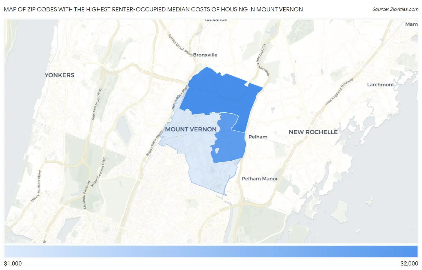 Zip Codes with the Highest Renter-Occupied Median Costs of Housing in Mount Vernon Map