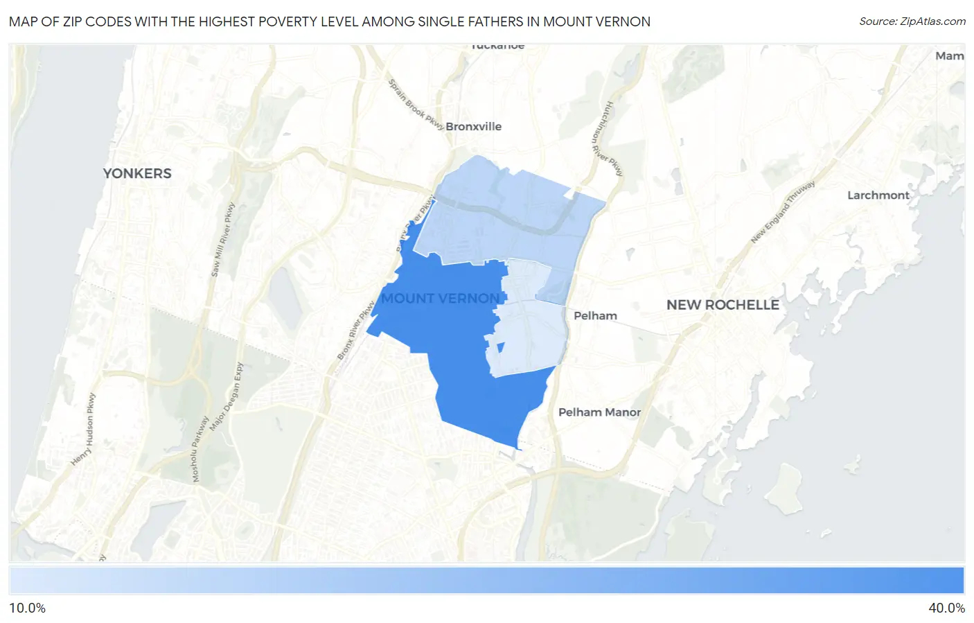 Zip Codes with the Highest Poverty Level Among Single Fathers in Mount Vernon Map