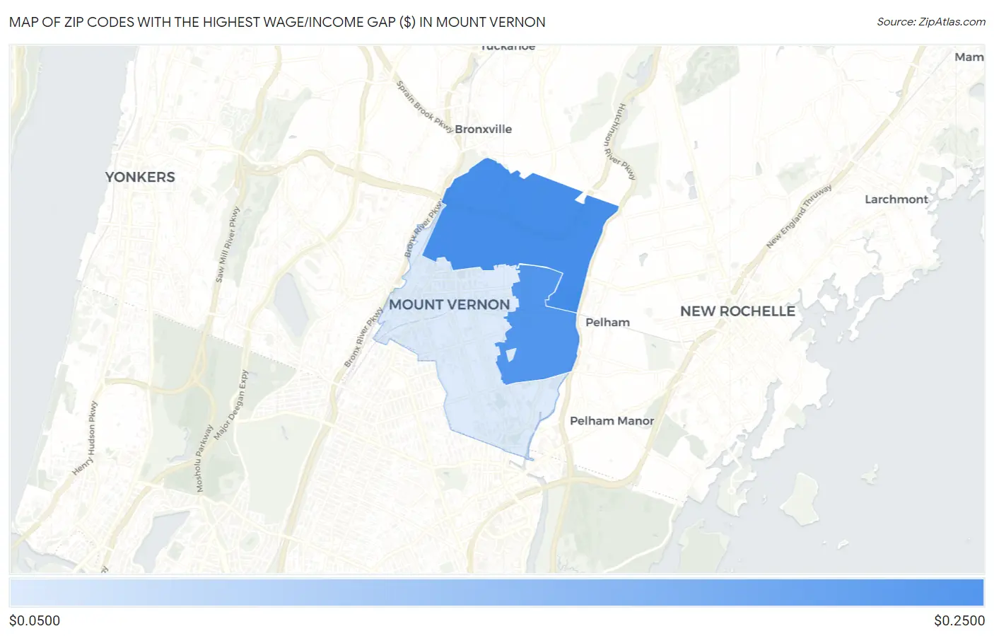 Zip Codes with the Highest Wage/Income Gap ($) in Mount Vernon Map