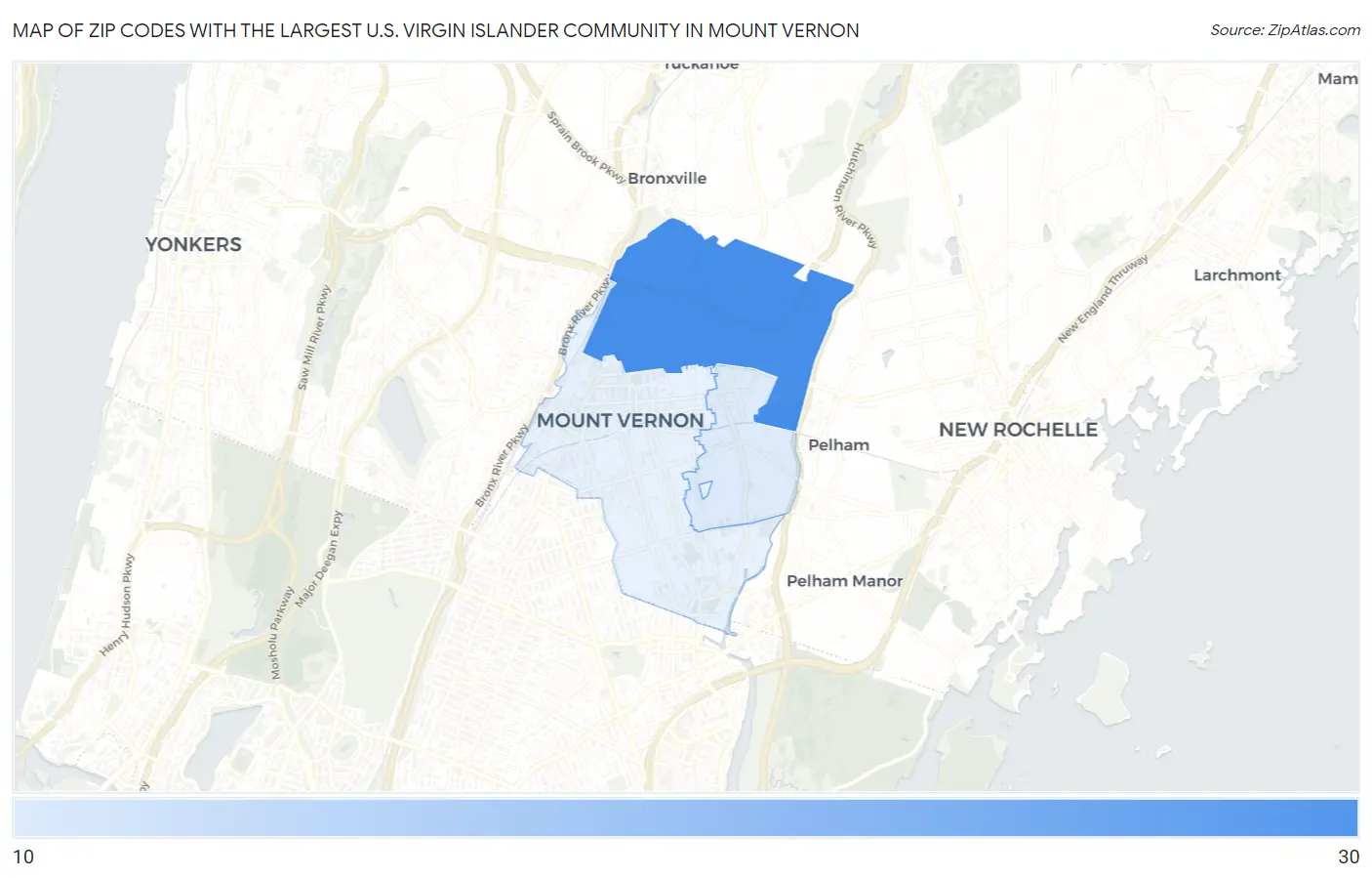 Zip Codes with the Largest U.S. Virgin Islander Community in Mount Vernon Map