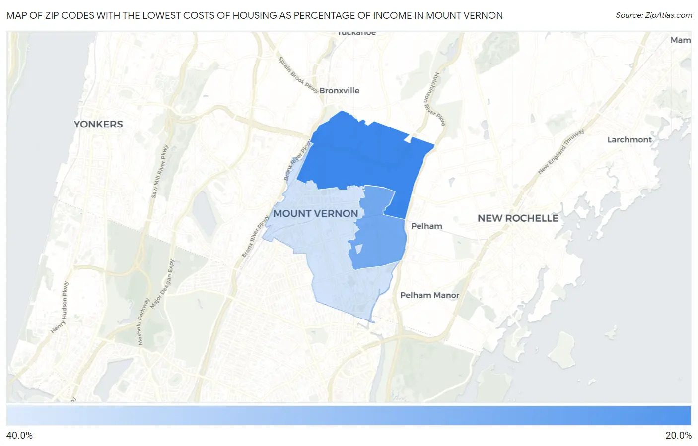 Zip Codes with the Lowest Costs of Housing as Percentage of Income in Mount Vernon Map