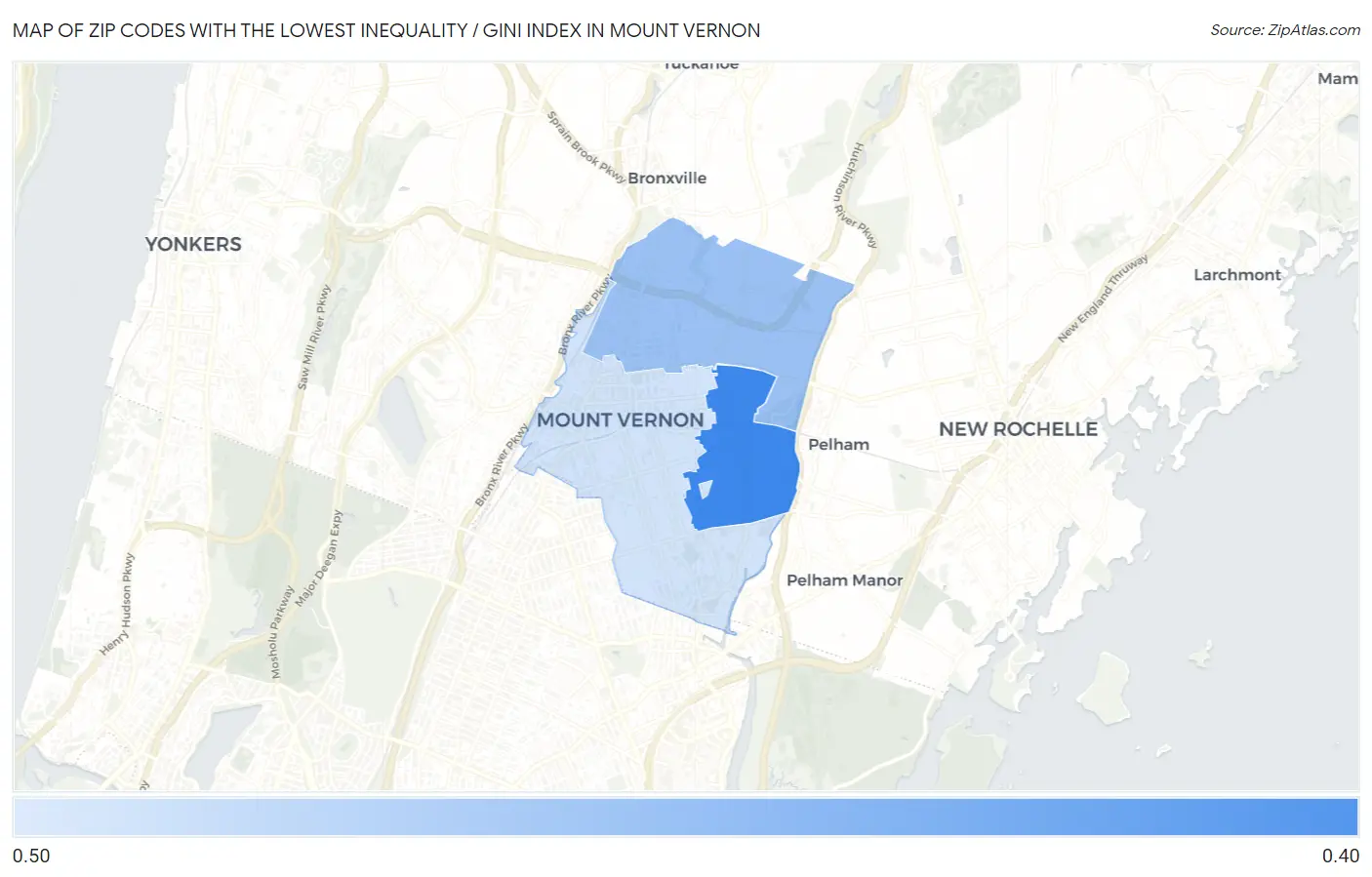 Zip Codes with the Lowest Inequality / Gini Index in Mount Vernon Map