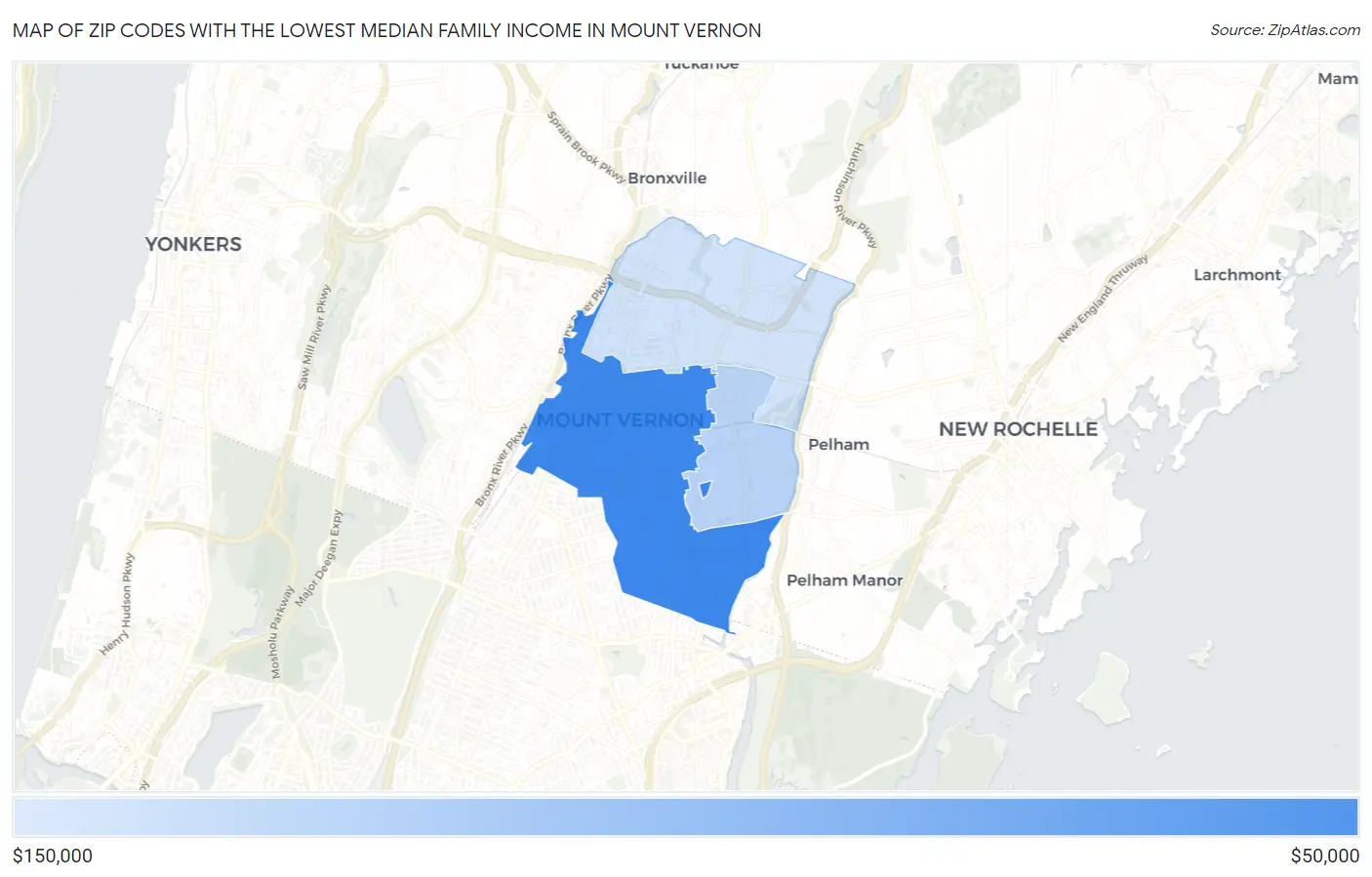 Zip Codes with the Lowest Median Family Income in Mount Vernon Map