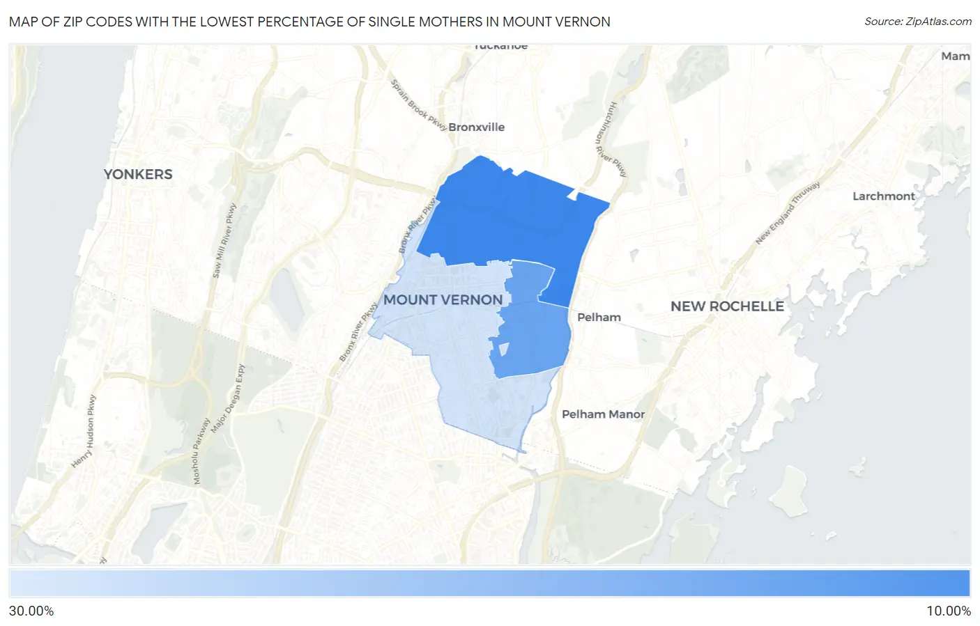 Zip Codes with the Lowest Percentage of Single Mothers in Mount Vernon Map