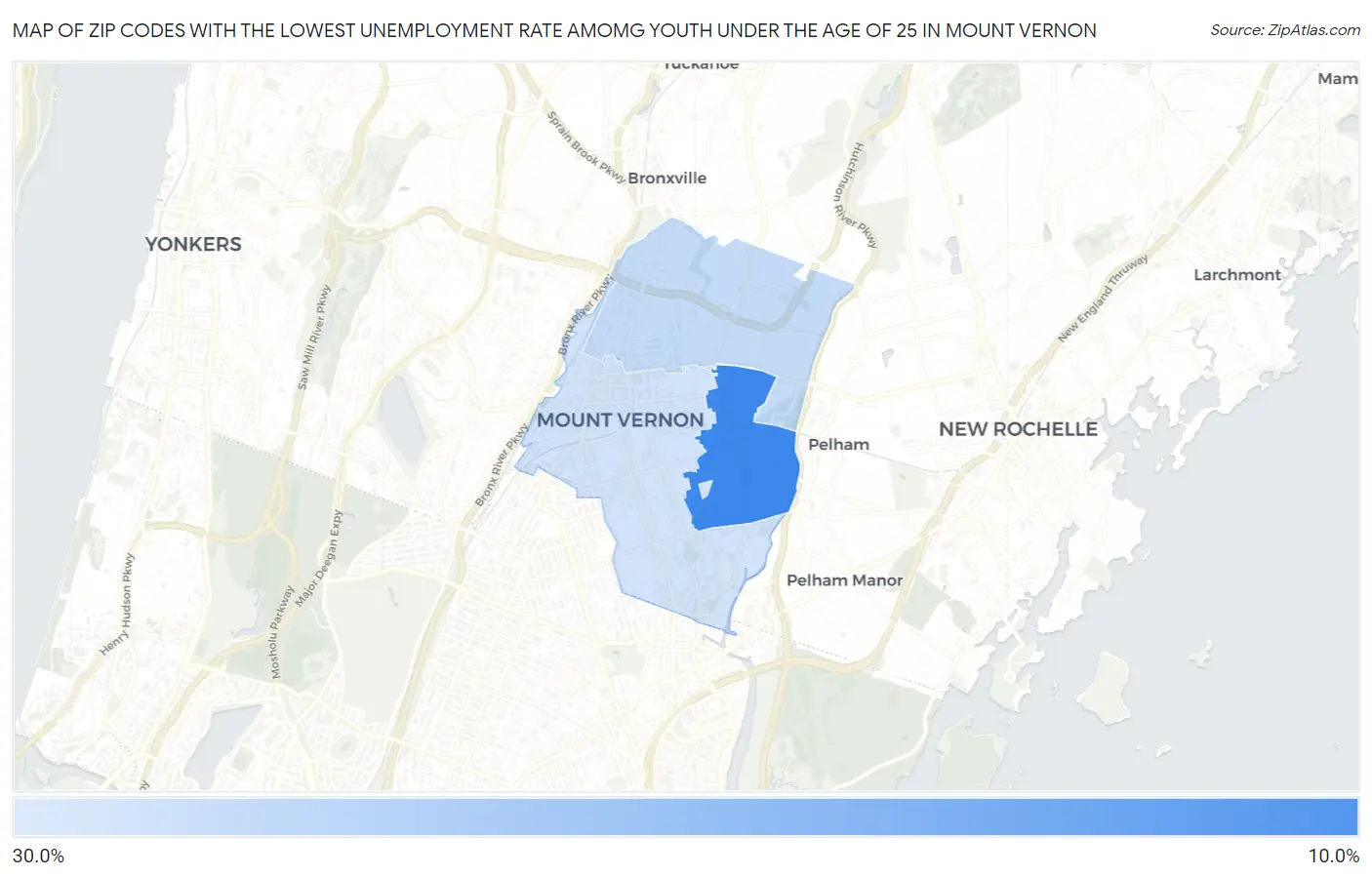 Zip Codes with the Lowest Unemployment Rate Amomg Youth Under the Age of 25 in Mount Vernon Map