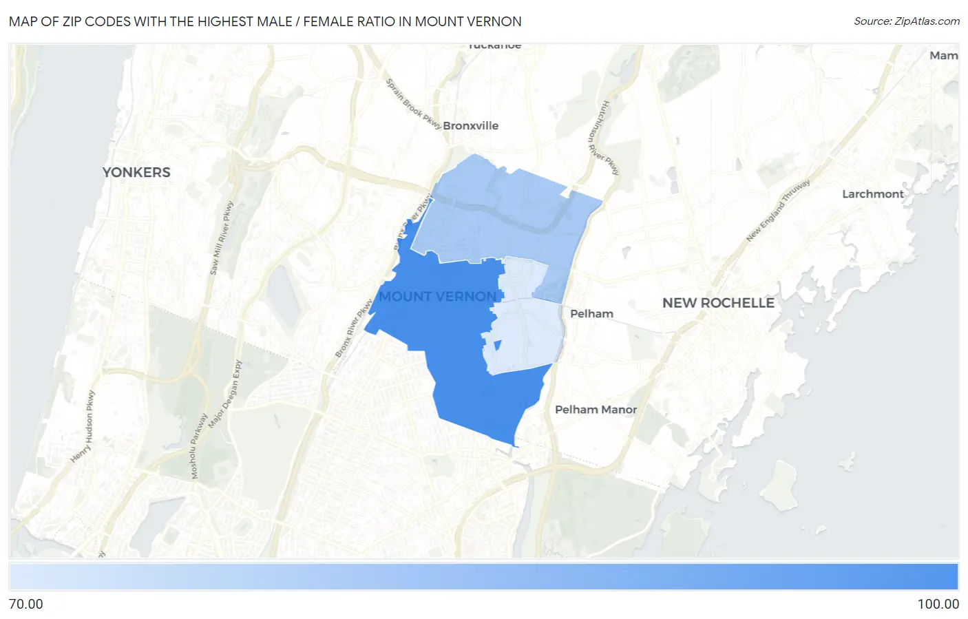 Zip Codes with the Highest Male / Female Ratio in Mount Vernon Map