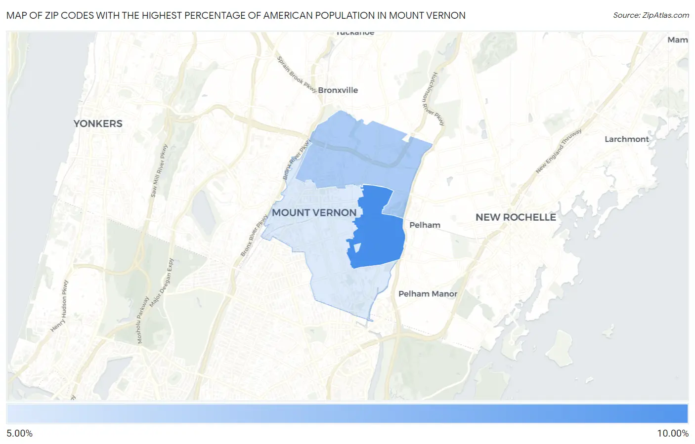 Zip Codes with the Highest Percentage of American Population in Mount Vernon Map