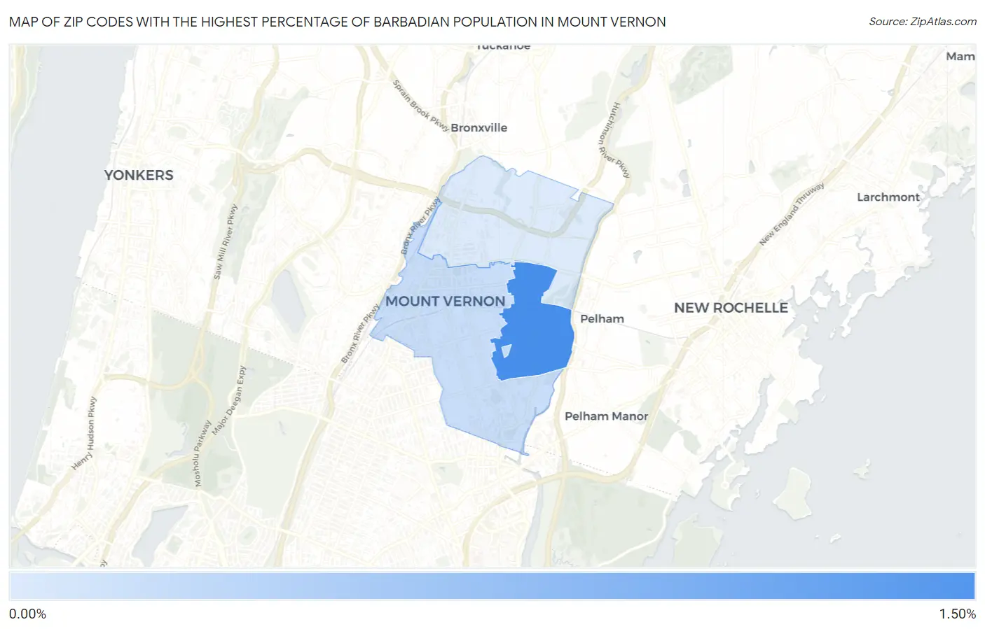 Zip Codes with the Highest Percentage of Barbadian Population in Mount Vernon Map
