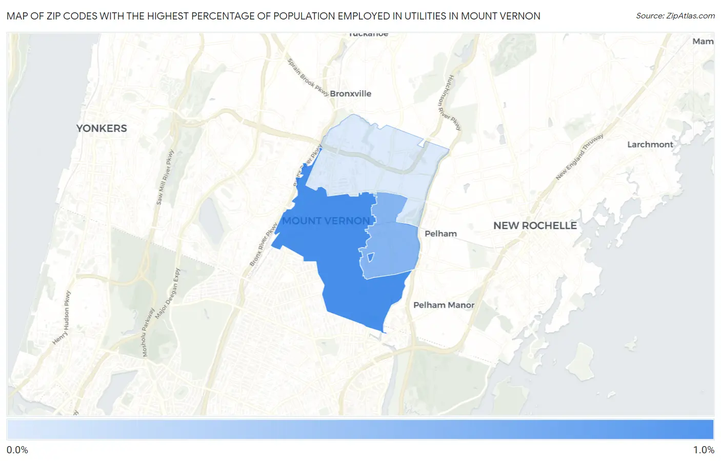 Zip Codes with the Highest Percentage of Population Employed in Utilities in Mount Vernon Map