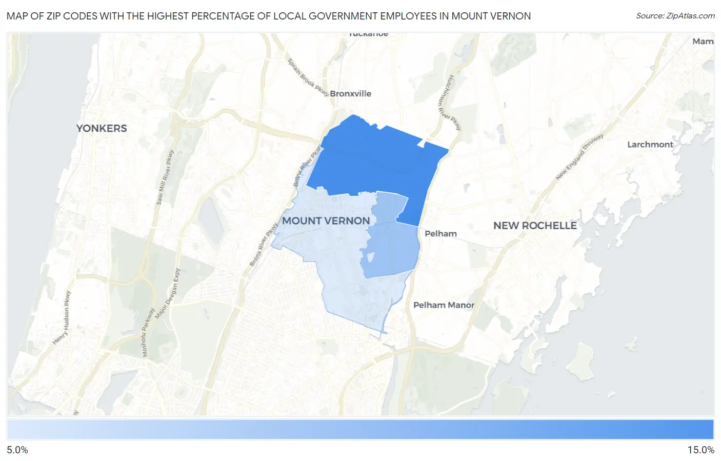 Zip Codes with the Highest Percentage of Local Government Employees in Mount Vernon Map