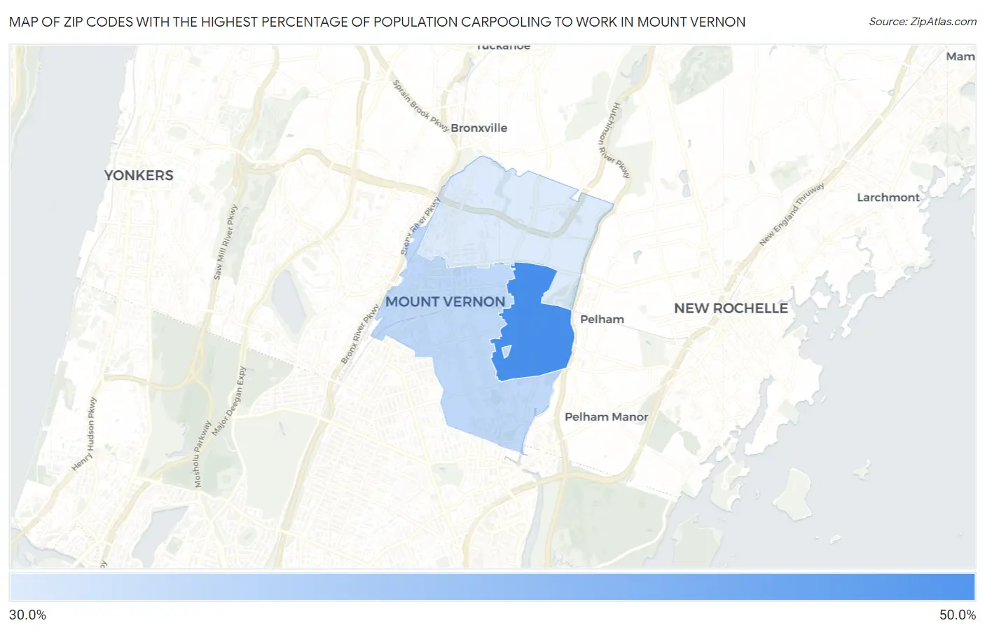 Zip Codes with the Highest Percentage of Population Carpooling to Work in Mount Vernon Map