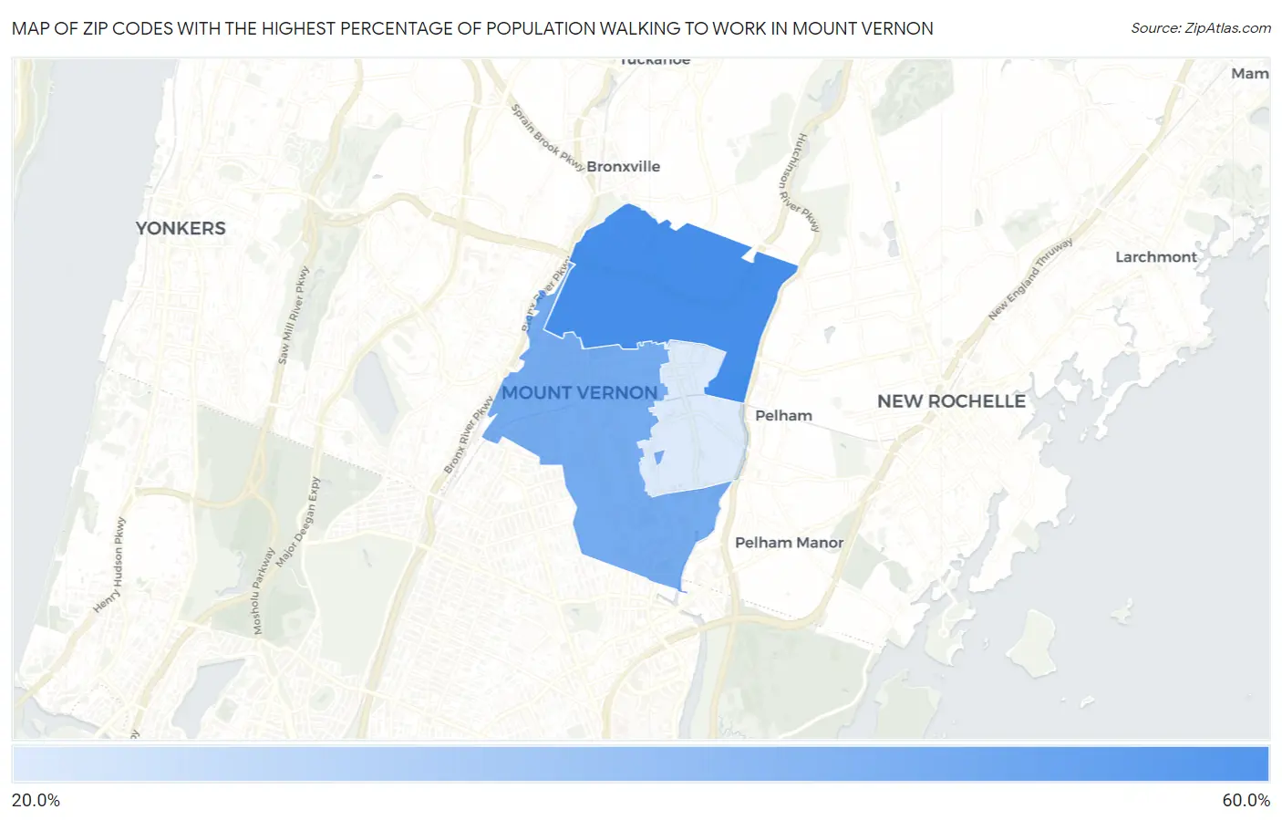 Zip Codes with the Highest Percentage of Population Walking to Work in Mount Vernon Map