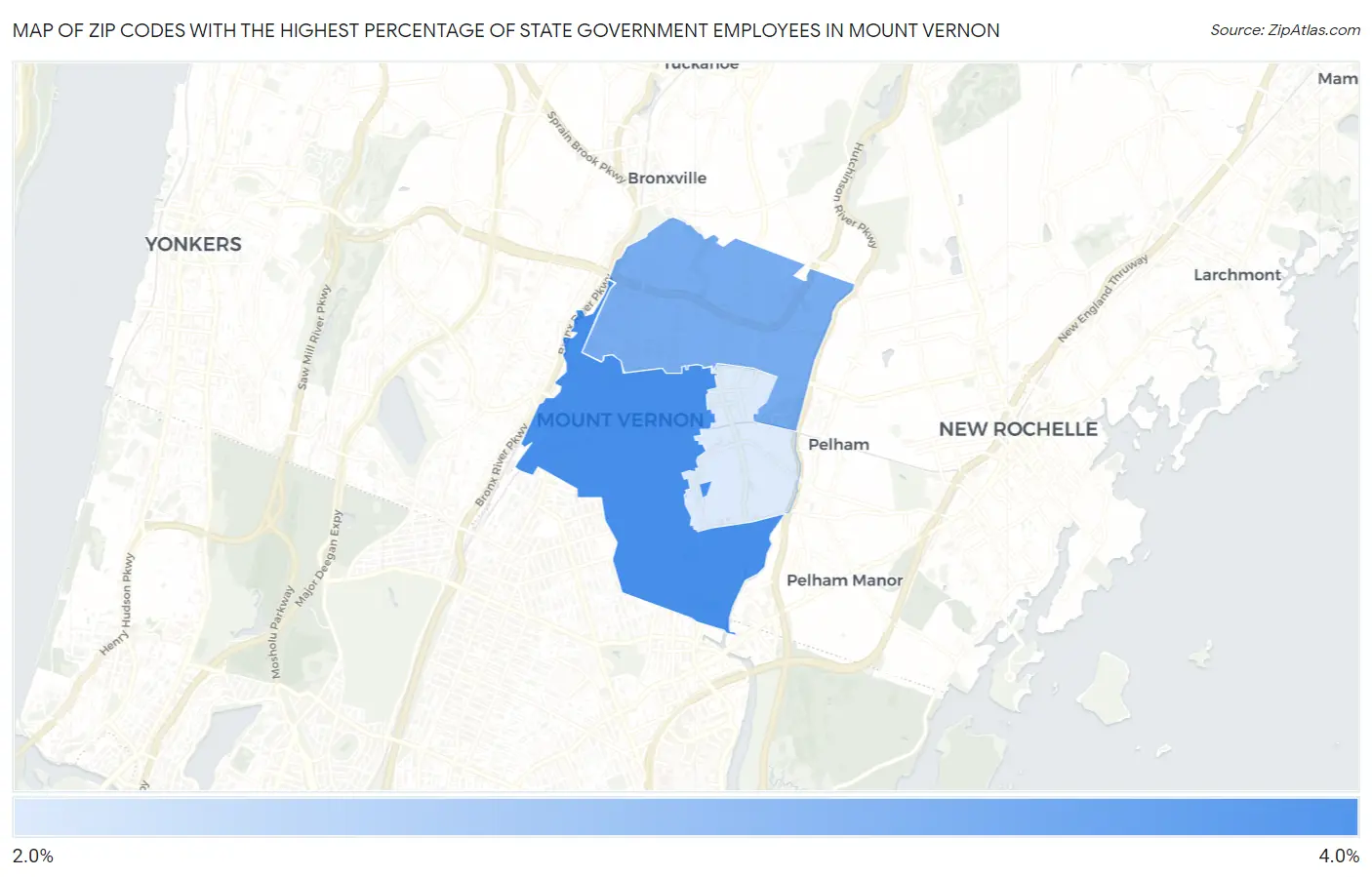 Zip Codes with the Highest Percentage of State Government Employees in Mount Vernon Map