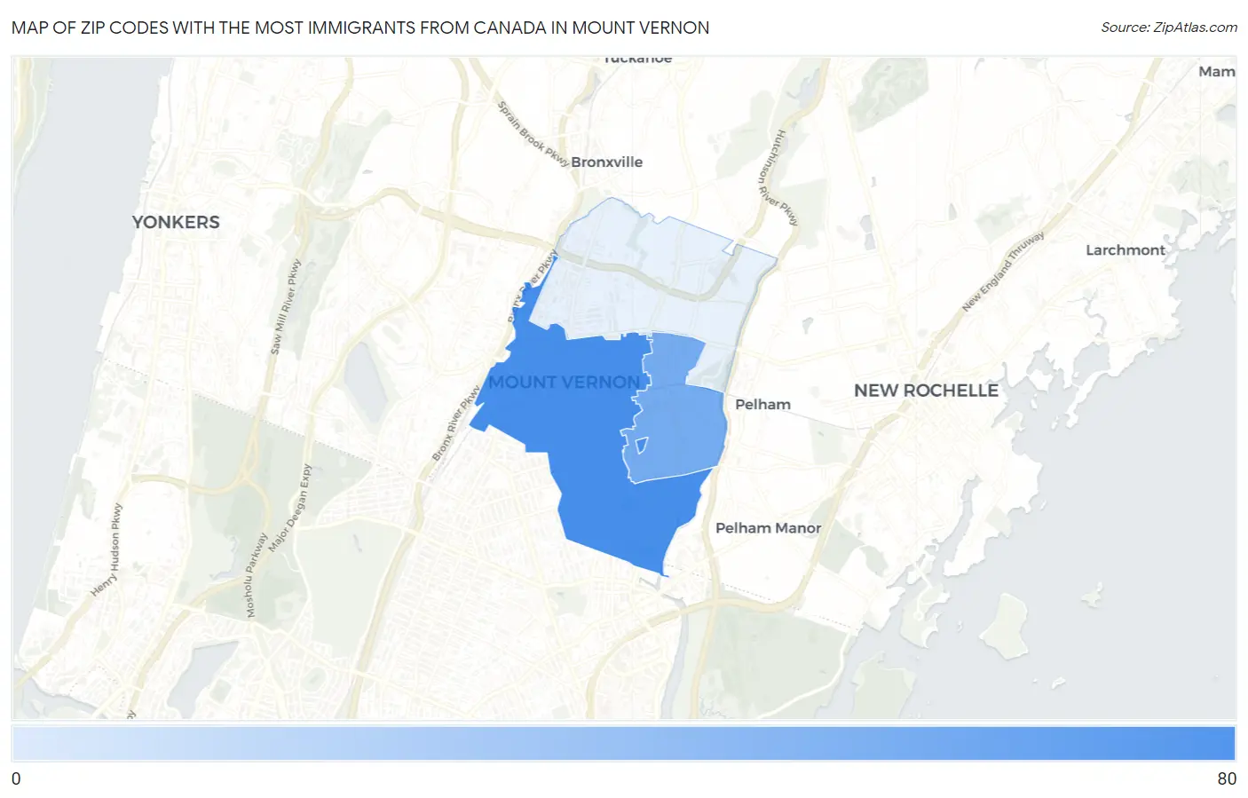Zip Codes with the Most Immigrants from Canada in Mount Vernon Map