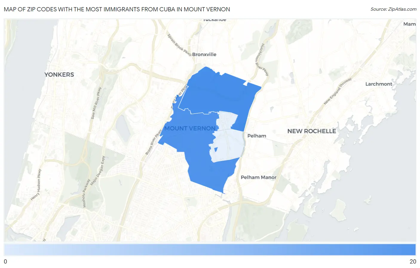 Zip Codes with the Most Immigrants from Cuba in Mount Vernon Map