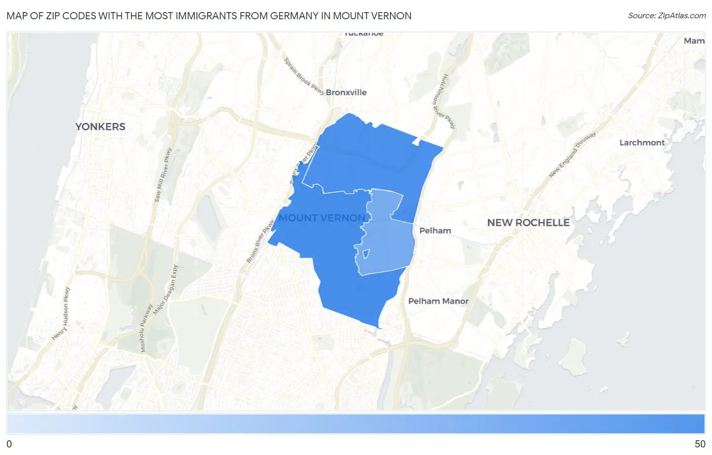 Zip Codes with the Most Immigrants from Germany in Mount Vernon Map