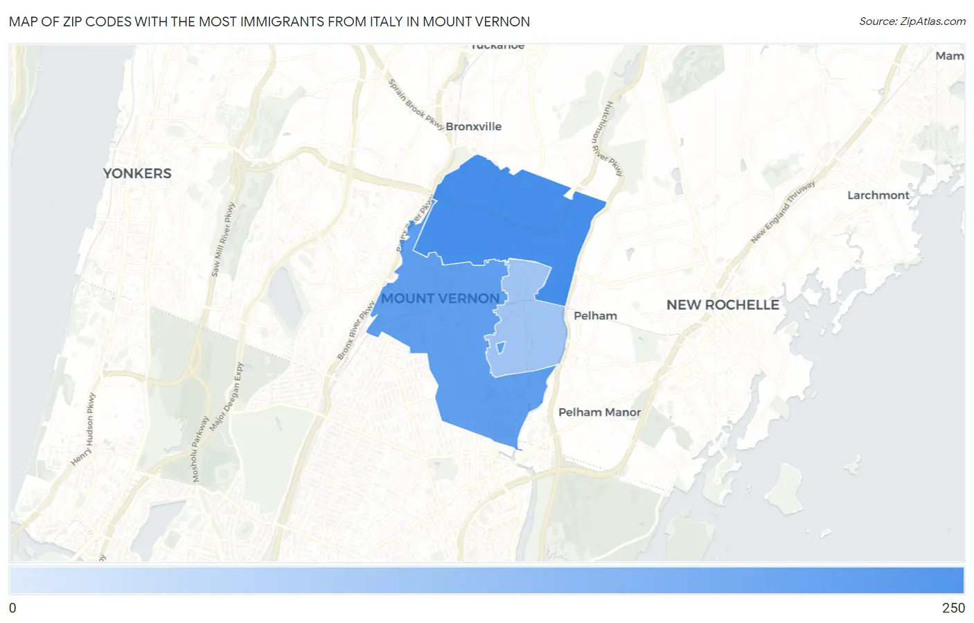 Zip Codes with the Most Immigrants from Italy in Mount Vernon Map