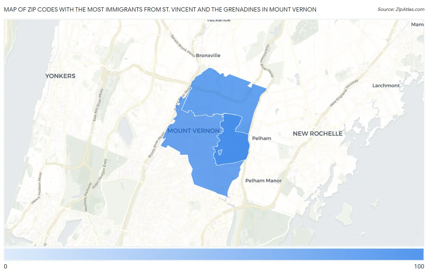 Zip Codes with the Most Immigrants from St. Vincent and the Grenadines in Mount Vernon Map