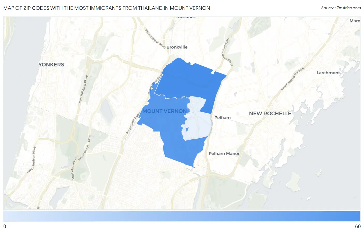 Zip Codes with the Most Immigrants from Thailand in Mount Vernon Map