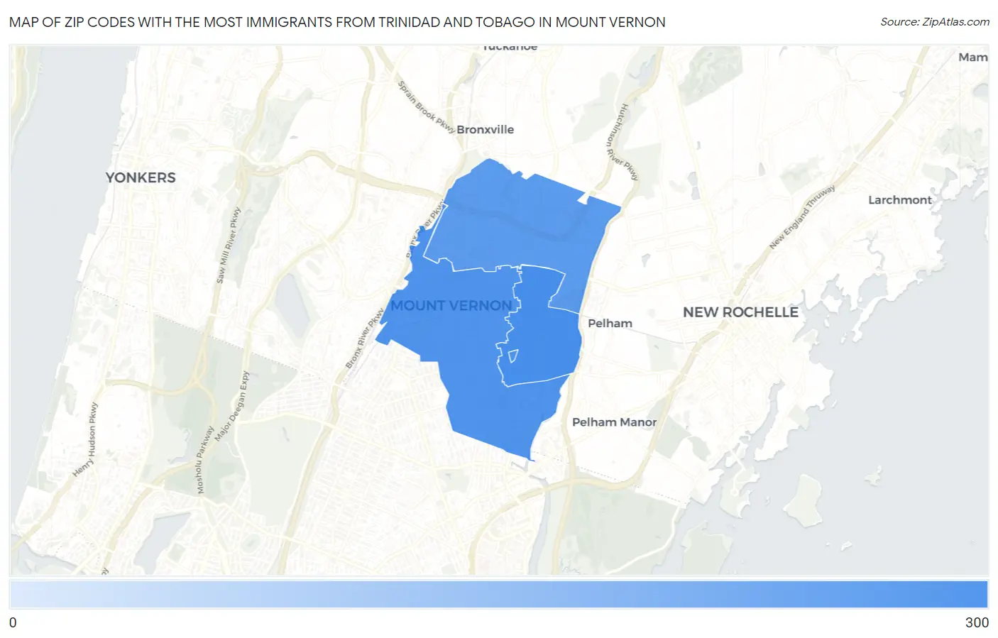 Zip Codes with the Most Immigrants from Trinidad and Tobago in Mount Vernon Map