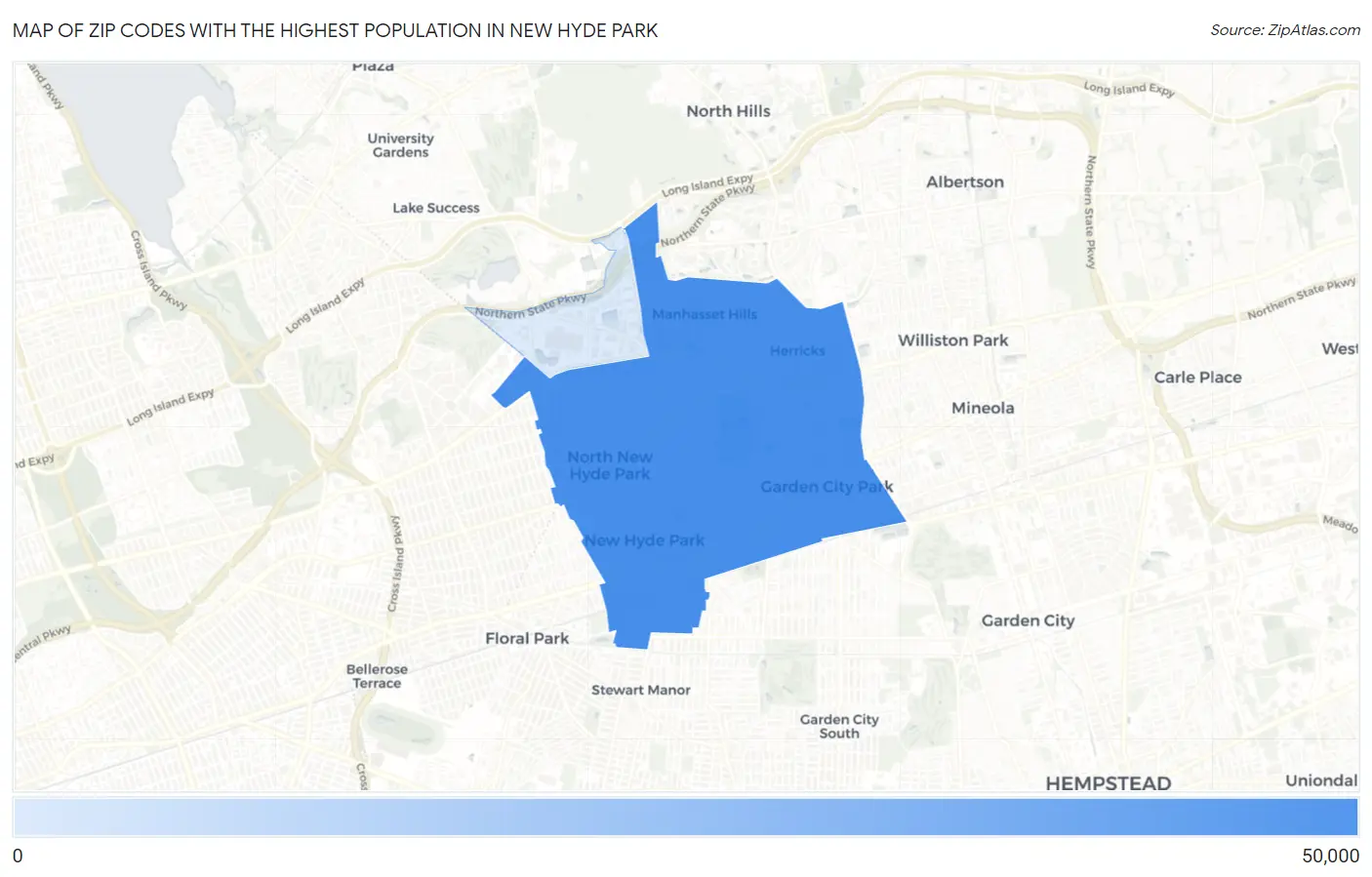 Zip Codes with the Highest Population in New Hyde Park Map