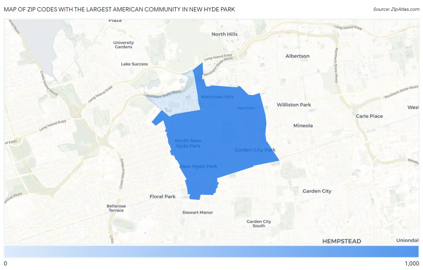 Zip Codes with the Largest American Community in New Hyde Park Map