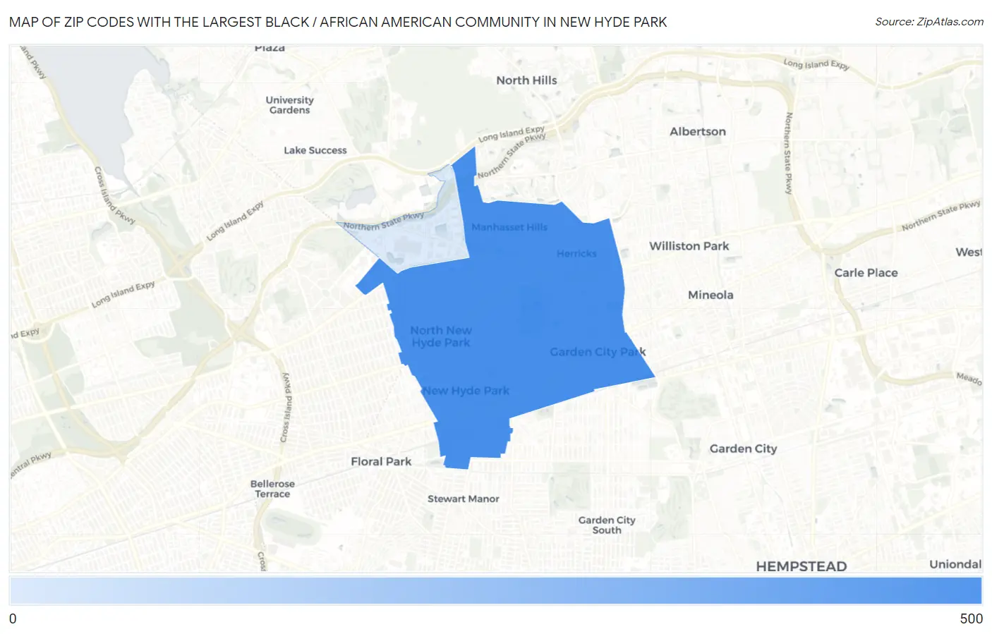 Zip Codes with the Largest Black / African American Community in New Hyde Park Map