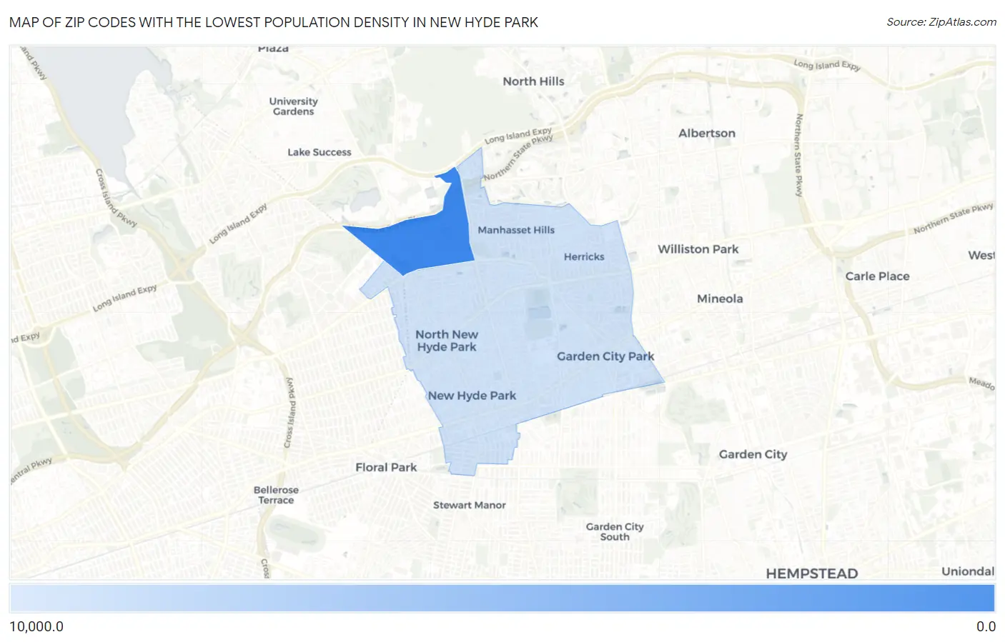 Zip Codes with the Lowest Population Density in New Hyde Park Map