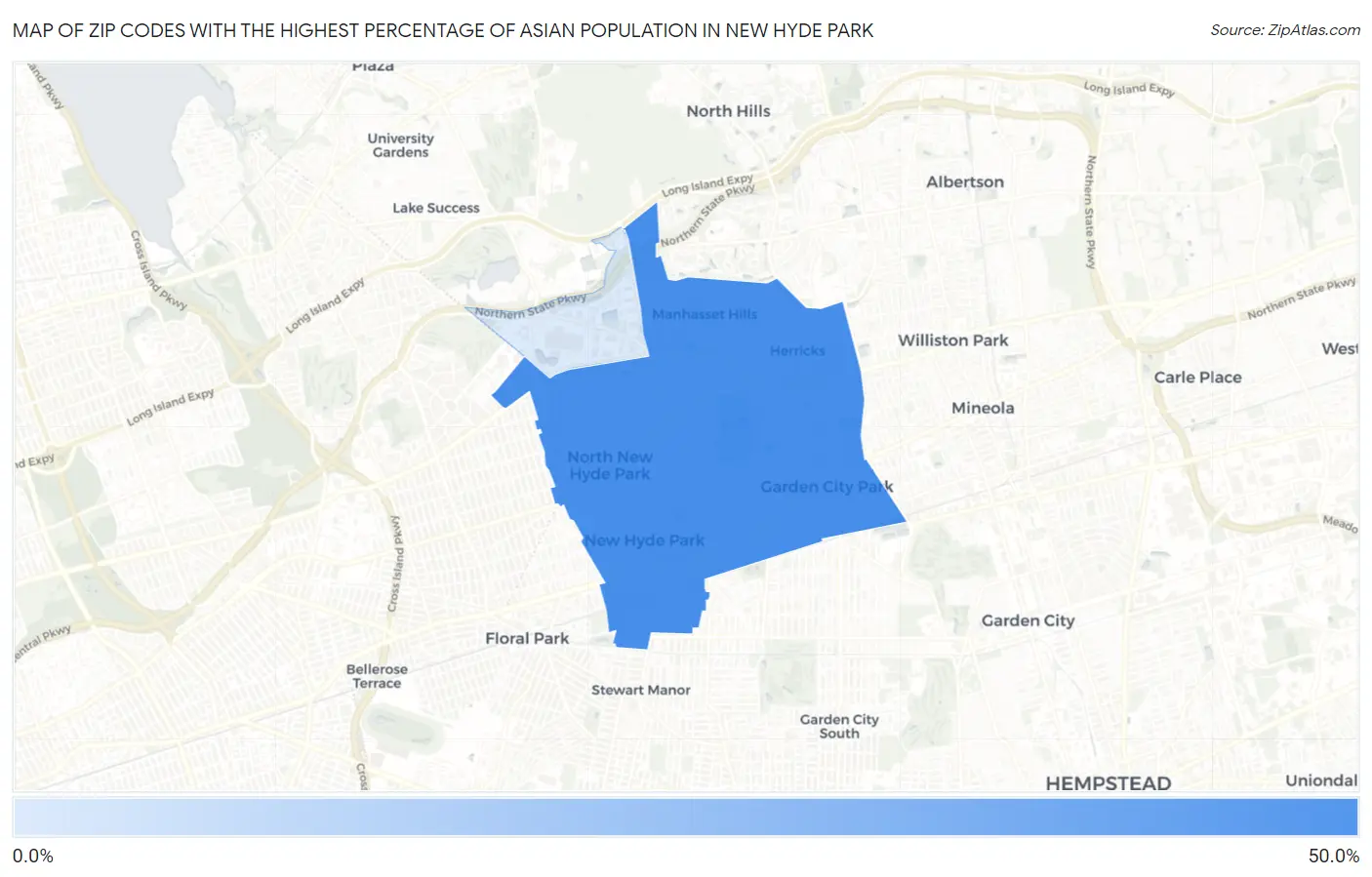 Zip Codes with the Highest Percentage of Asian Population in New Hyde Park Map